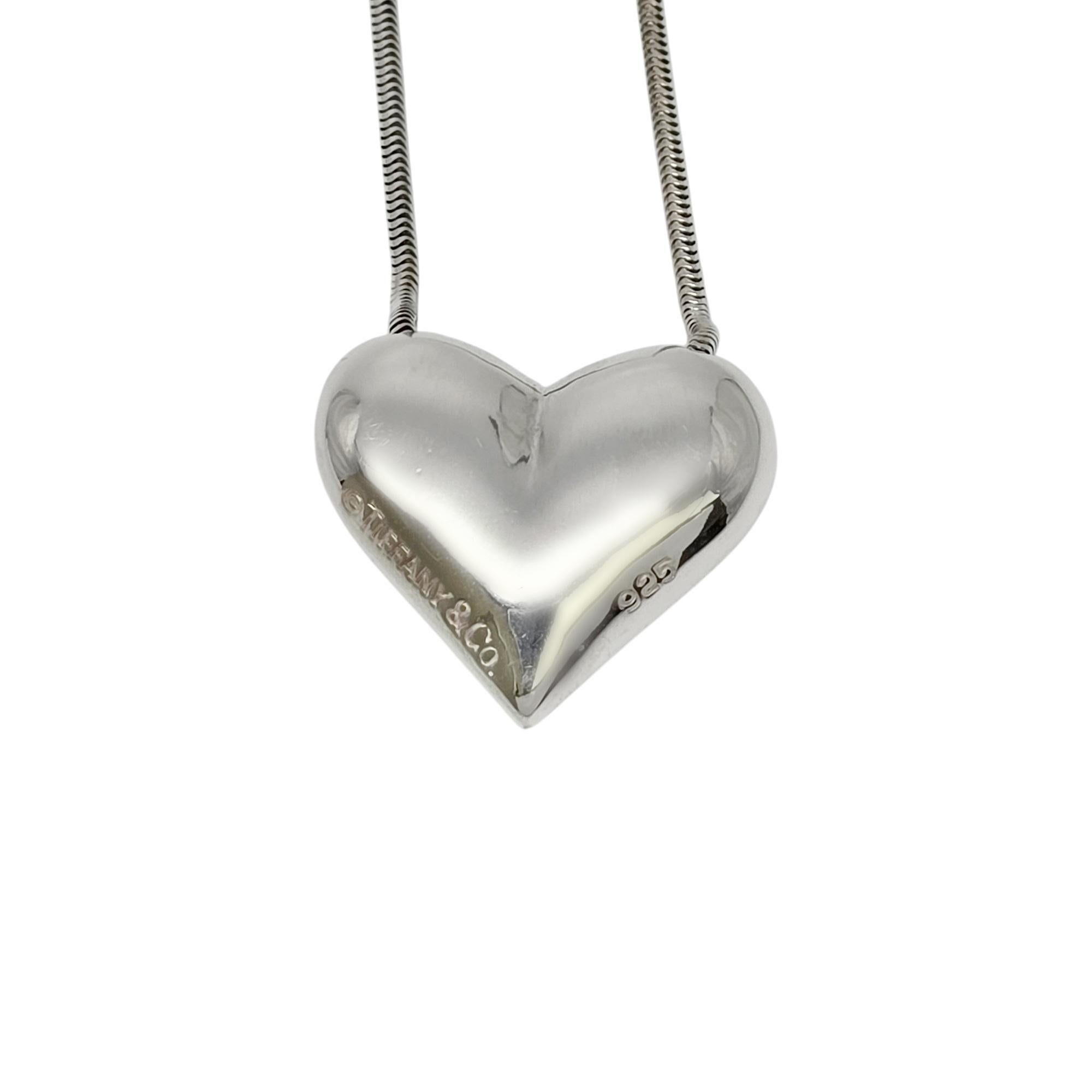 Tiffany & Co Sterling Silver Puffy Heart Pendant Snake Chain Necklace #20141 In Good Condition For Sale In Washington Depot, CT