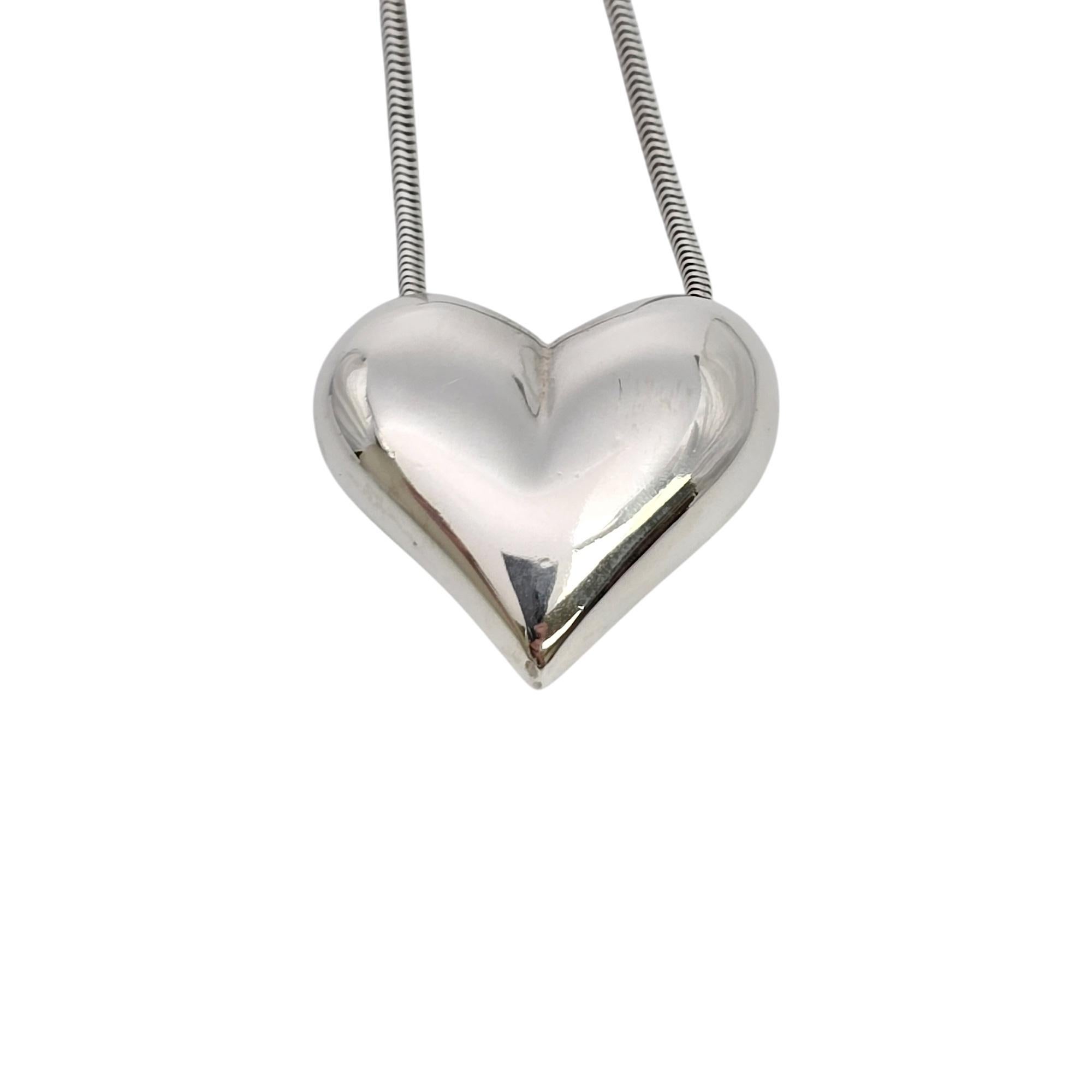 Women's Tiffany & Co Sterling Silver Puffy Heart Pendant Snake Chain Necklace #20141 For Sale