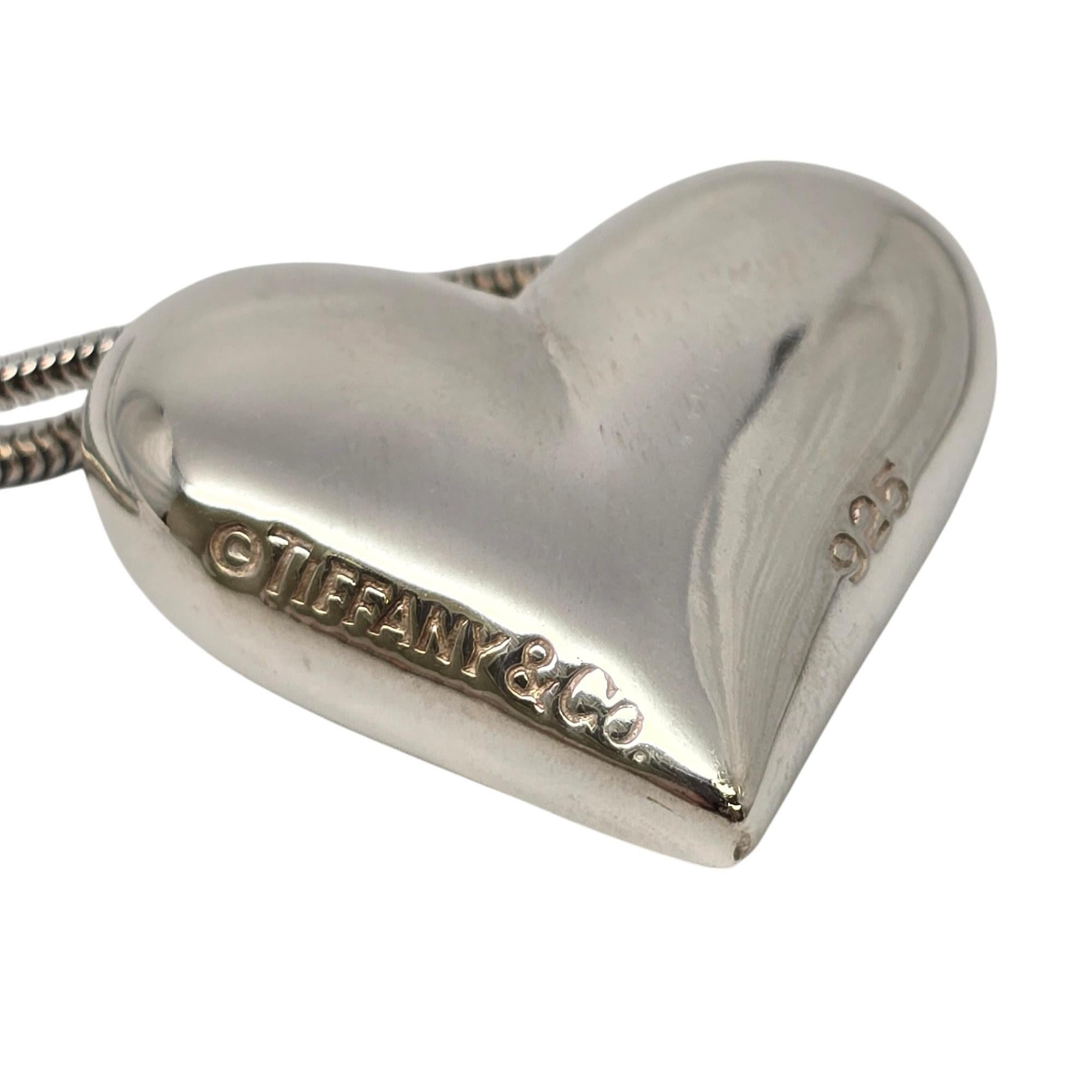 Tiffany & Co Sterling Silver Puffy Heart Pendant Snake Chain Necklace #20141 For Sale 4