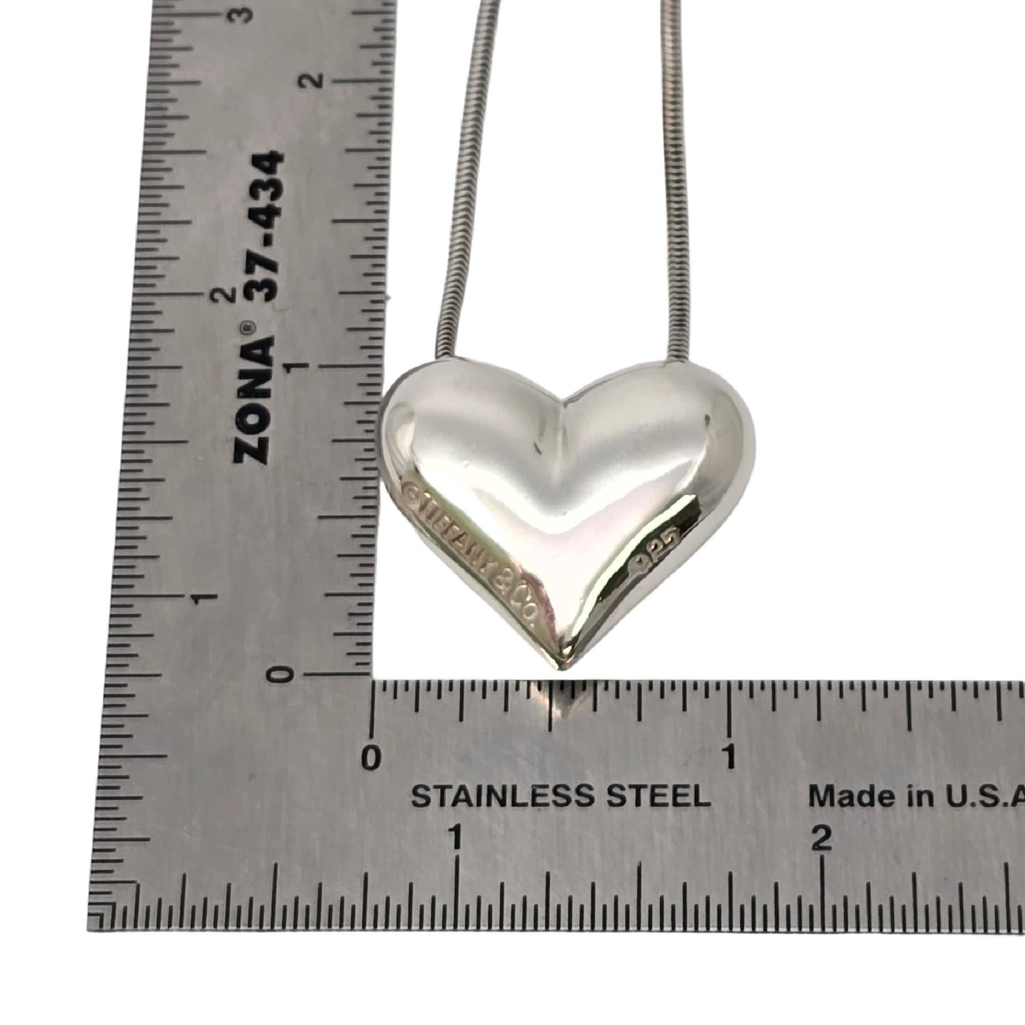 Tiffany & Co Sterling Silver Puffy Heart Pendant Snake Chain Necklace #20141 For Sale 5
