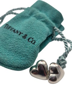 Tiffany & Co. Sterling Silver Puffy Heart Stud Earrings with Pouch #24753