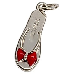 Tiffany & Co Sterling Silver Red Enamel Bow Flip Flop Charm Pendant