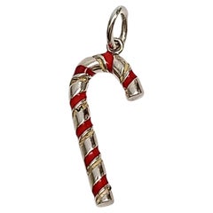 Tiffany & Co Sterling Silver Red Enamel Candy Cane Charm Pendant