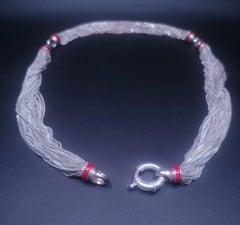Tiffany & Co Sterling Silver Red Enamel Multi Strand Chain