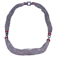 Tiffany & Co Sterling Silver Red Enamel Multi Strand Chain