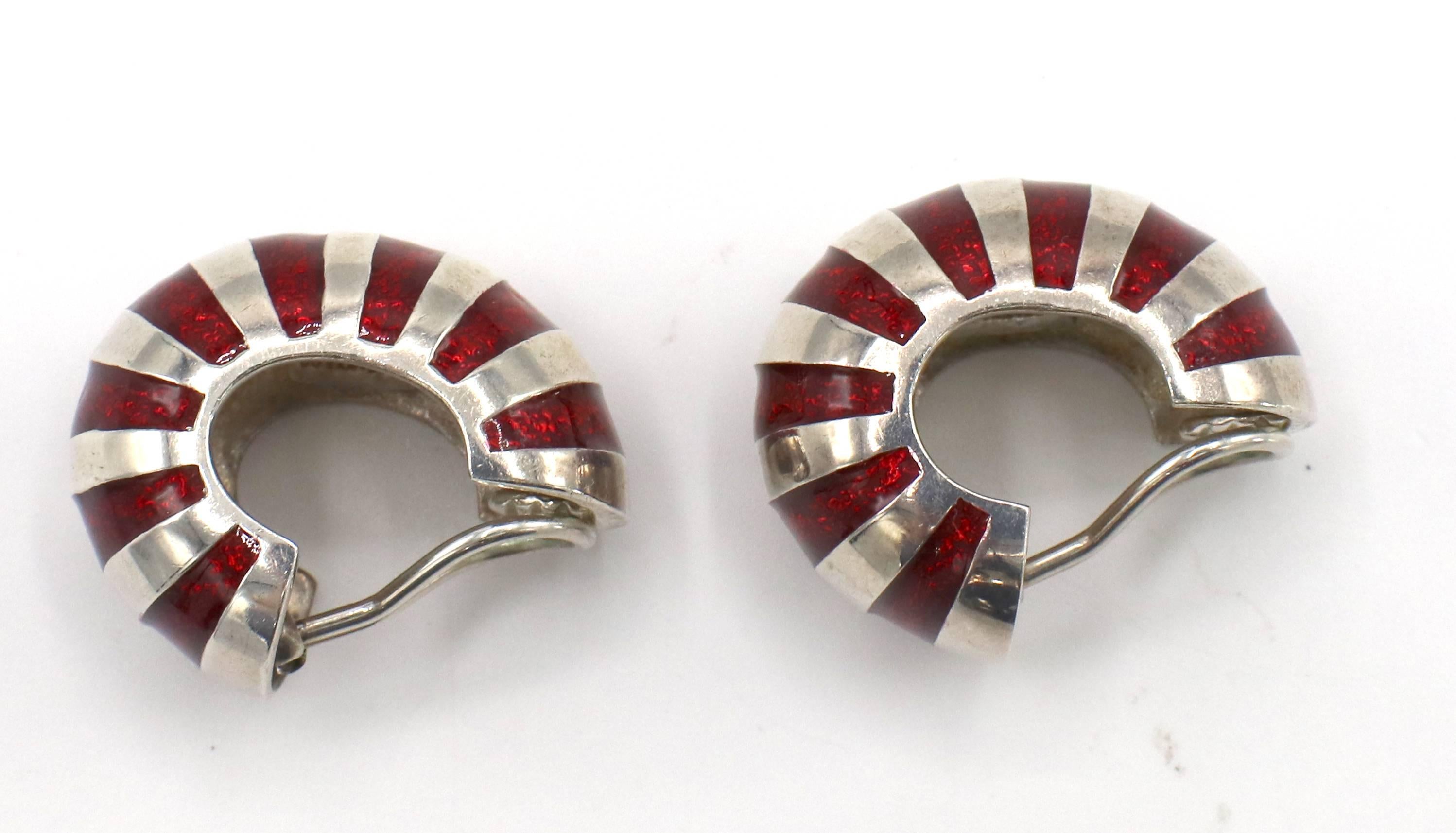 Tiffany & Co. Sterling Silver Red Enamel Shrimp Earrings In Excellent Condition In  Baltimore, MD