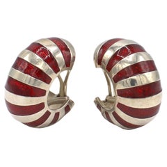Tiffany & Co. Sterling Silver Red Enamel Shrimp Earrings