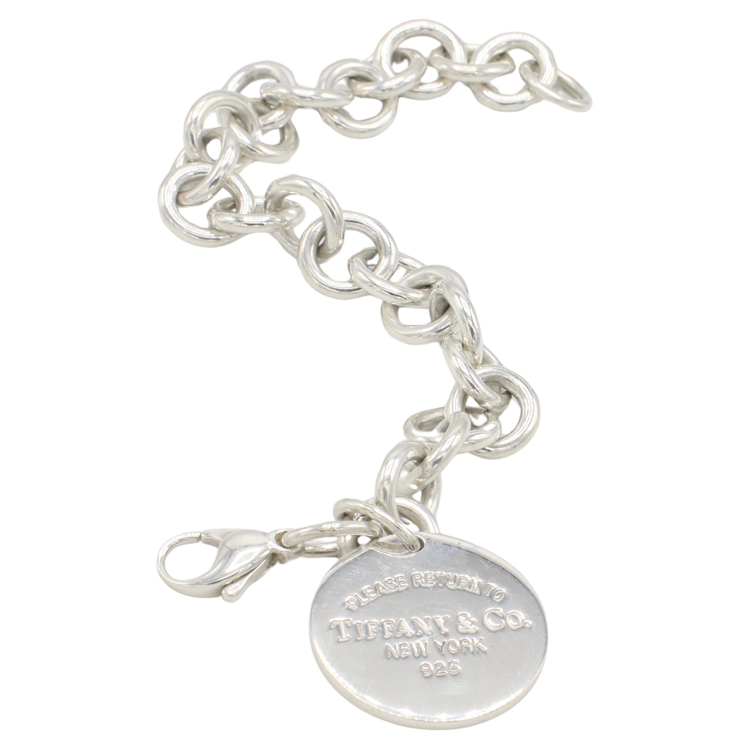 Tiffany & Co. Pulsera de eslabones con charm circular Return To Tiffany de plata de ley Moderno