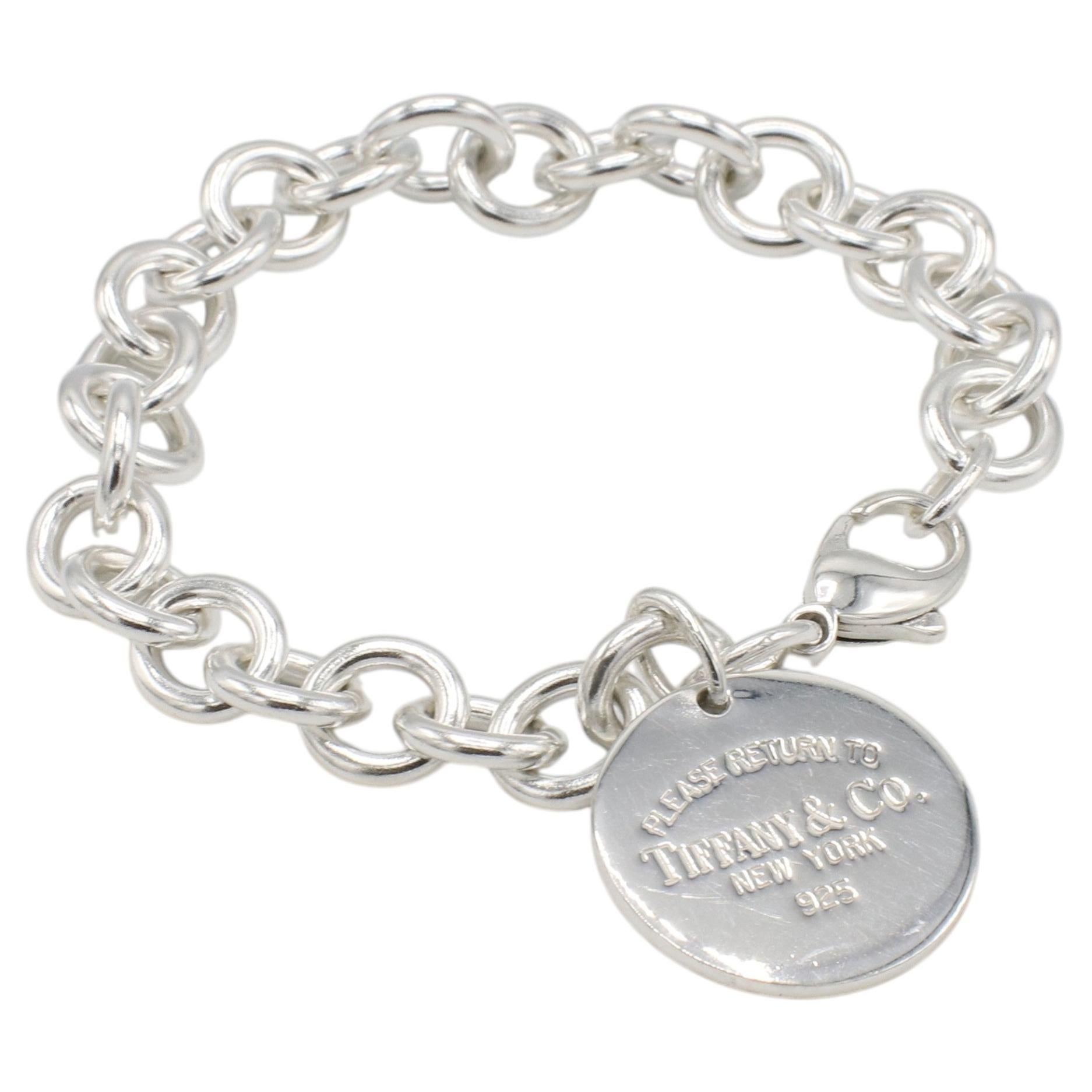 Tiffany & Co. Sterling Silver Return to Tiffany Disc Charm Chain Link Bracelet For Sale