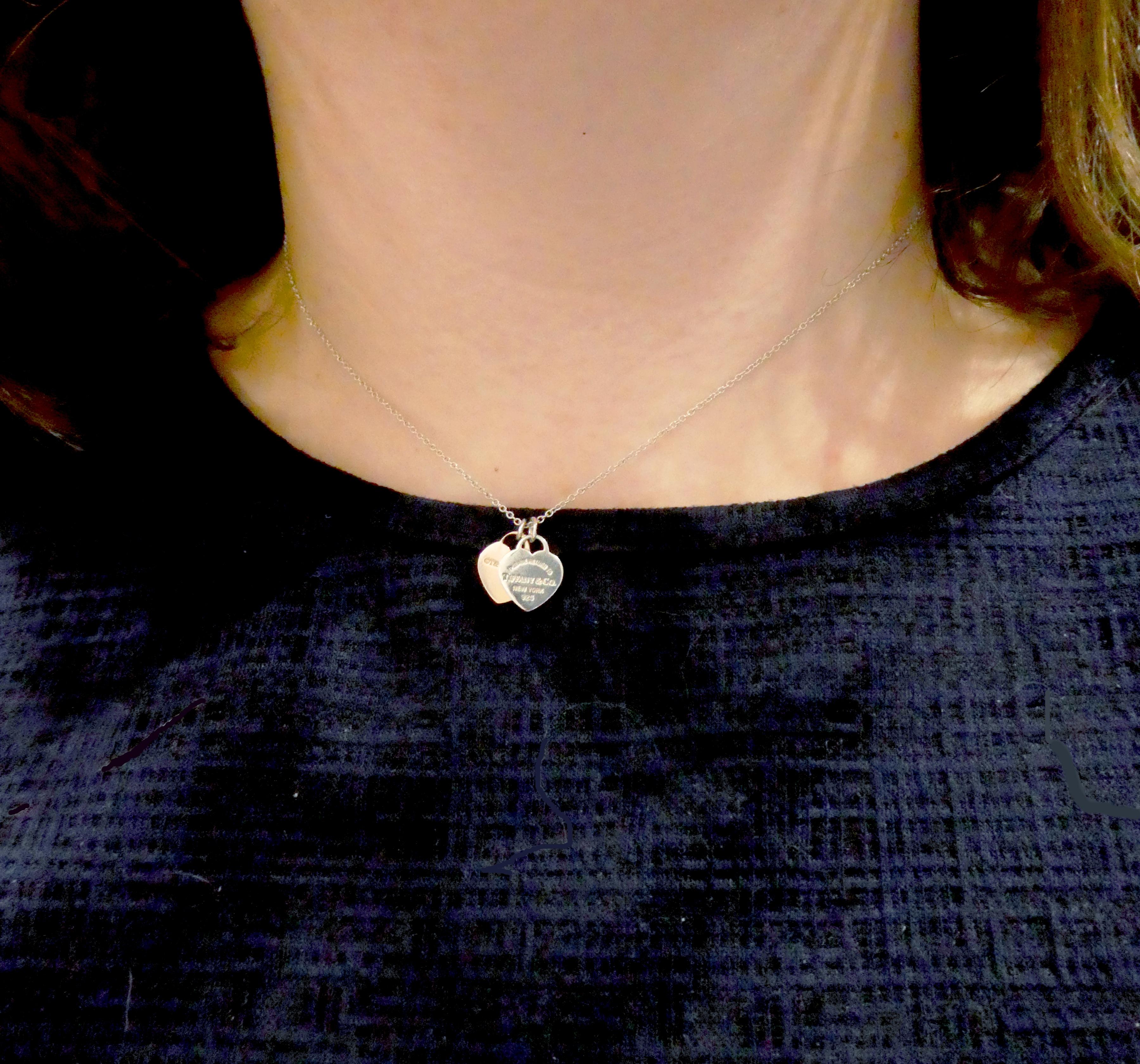 Tiffany double cheap heart necklace silver