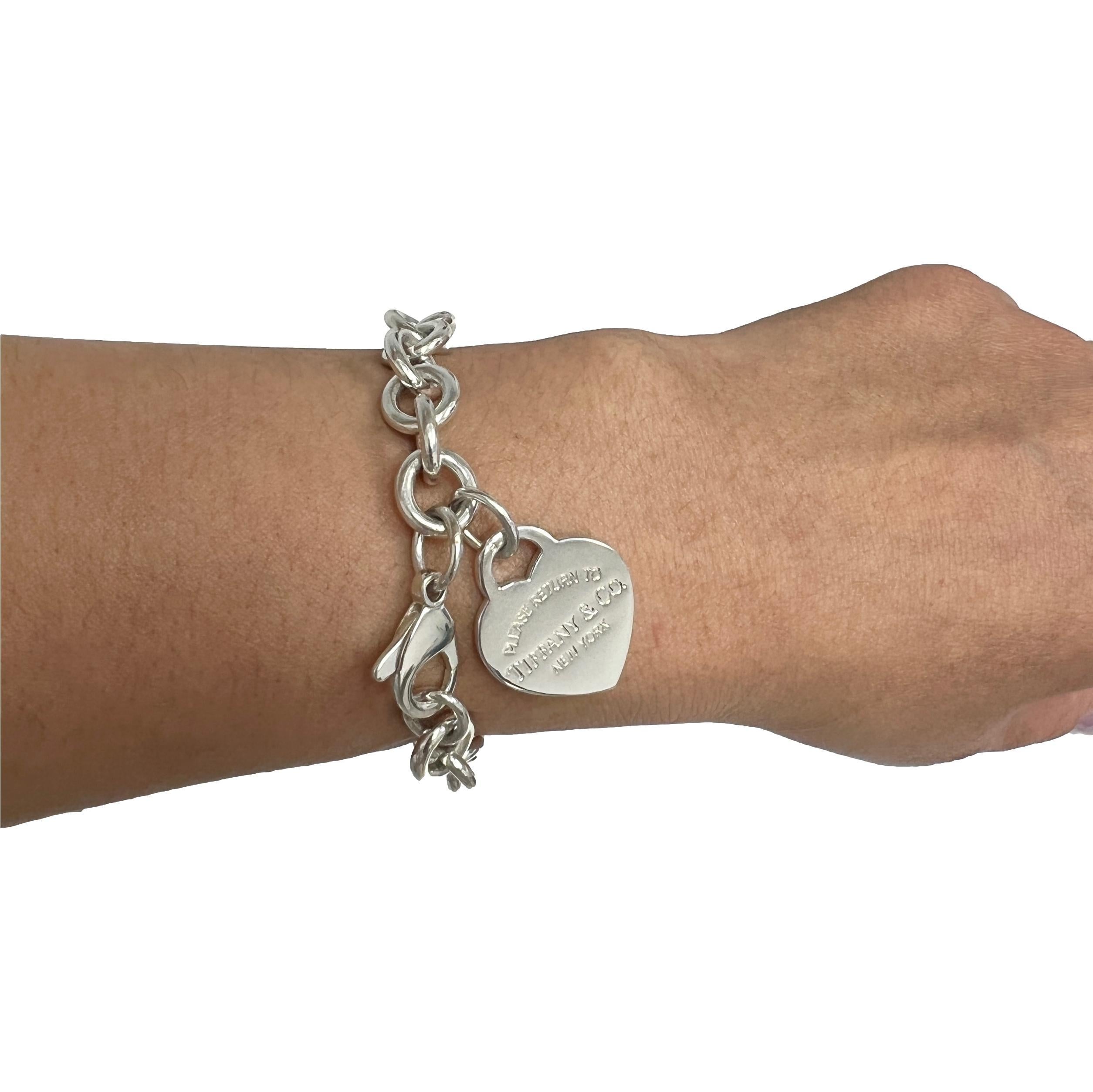 Women's Tiffany & Co. Sterling Silver Return to Tiffany Heart Tag Charm Link Bracelet