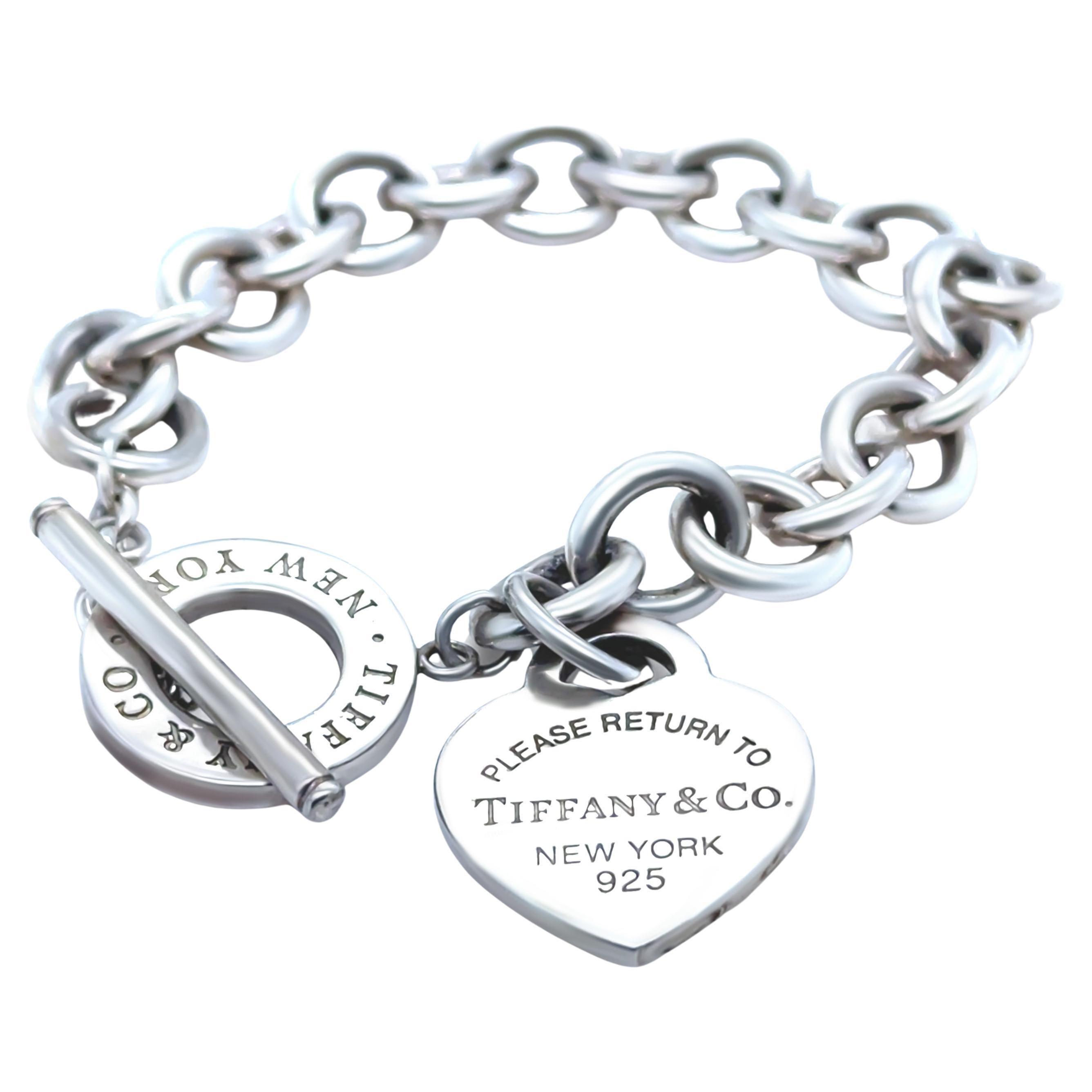 Tiffany & Co. Sterling Silber Rückkehr zu Tiffany Herz Tag Toggle Armband 33.29g