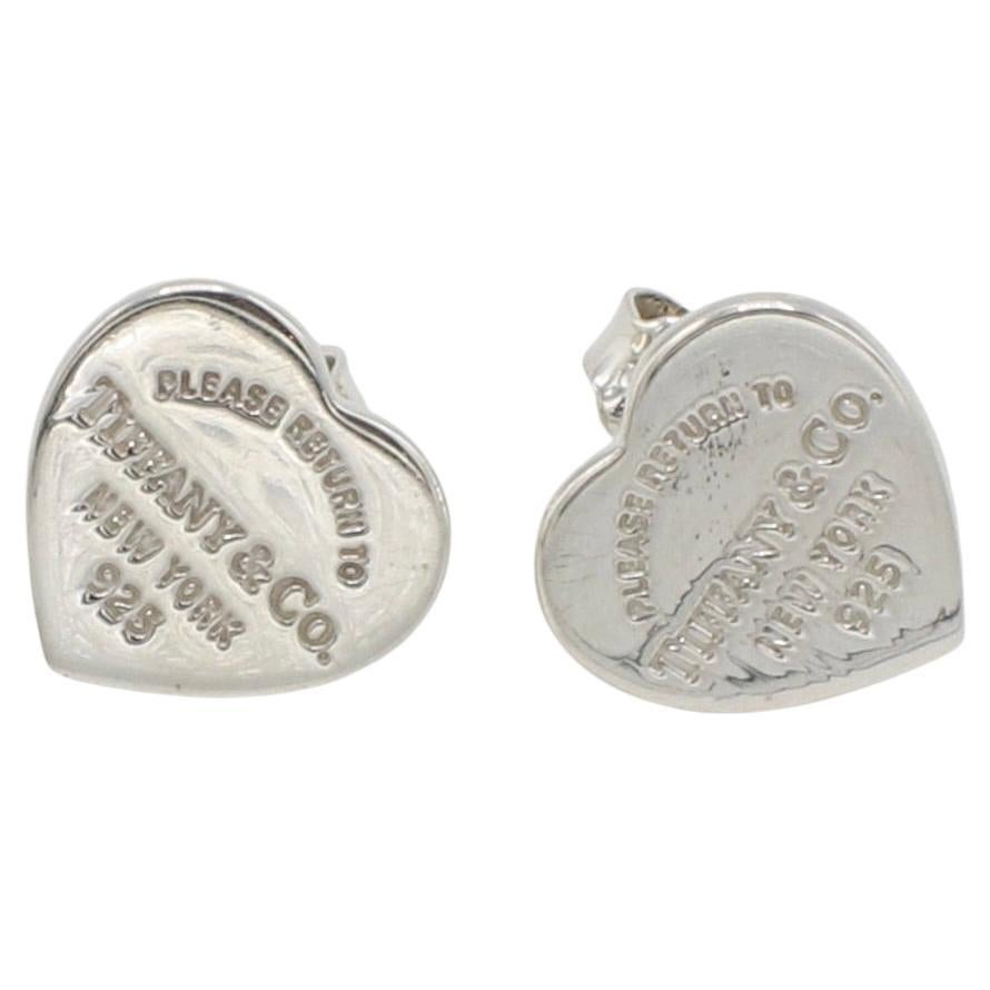 Tiffany 
Co. Sterling Silver Return to Tiffany New York Heart Stud Earrings For Sale