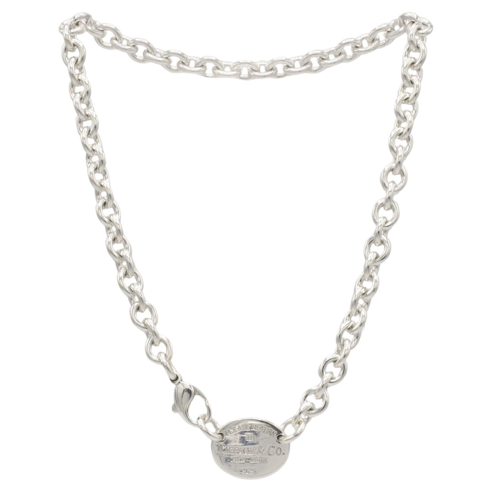 Tiffany & Co. Collana a catena con tag ovale in argento Sterling Return to Tiffany NY A Link