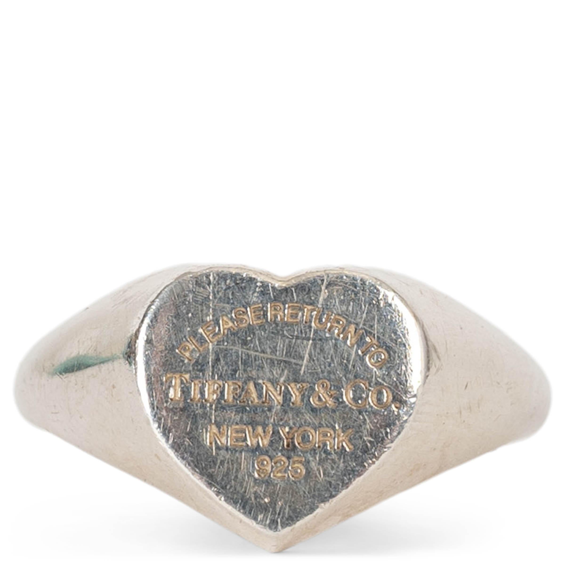 TIFFANY & CO sterling silver RETURN TO TIFFANY SMALL HEART SIGNET Ring 57
