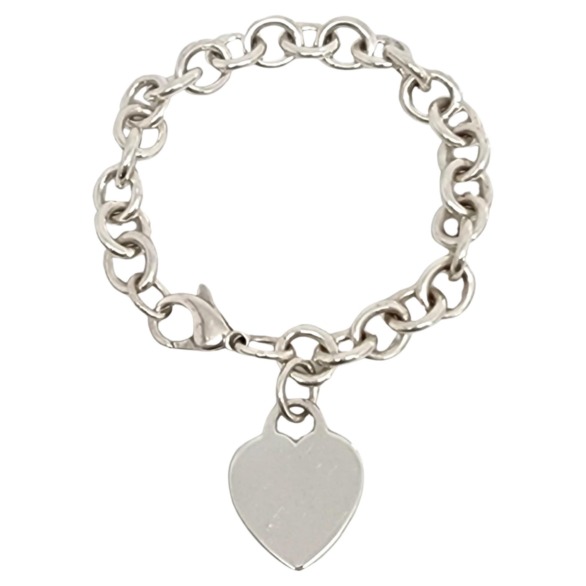 Tiffany & Co. Sterling Silver Rolo Link Bracelet Blank Heart Tag
