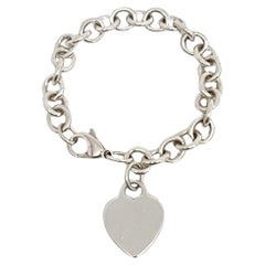 Tiffany & Co. Sterling Silver Rolo Link Bracelet Blank Heart Tag