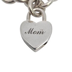 Tiffany & Co Sterling Silver Rolo Link Bracelet w/Mom Heart Padlock Charm #21924
