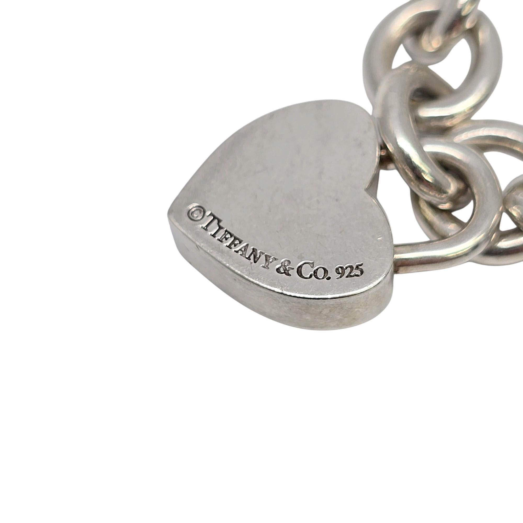 Tiffany & Co Sterling Silver Rolo Link Bracelet w/Mom Heart Padlock Charm #21924 4