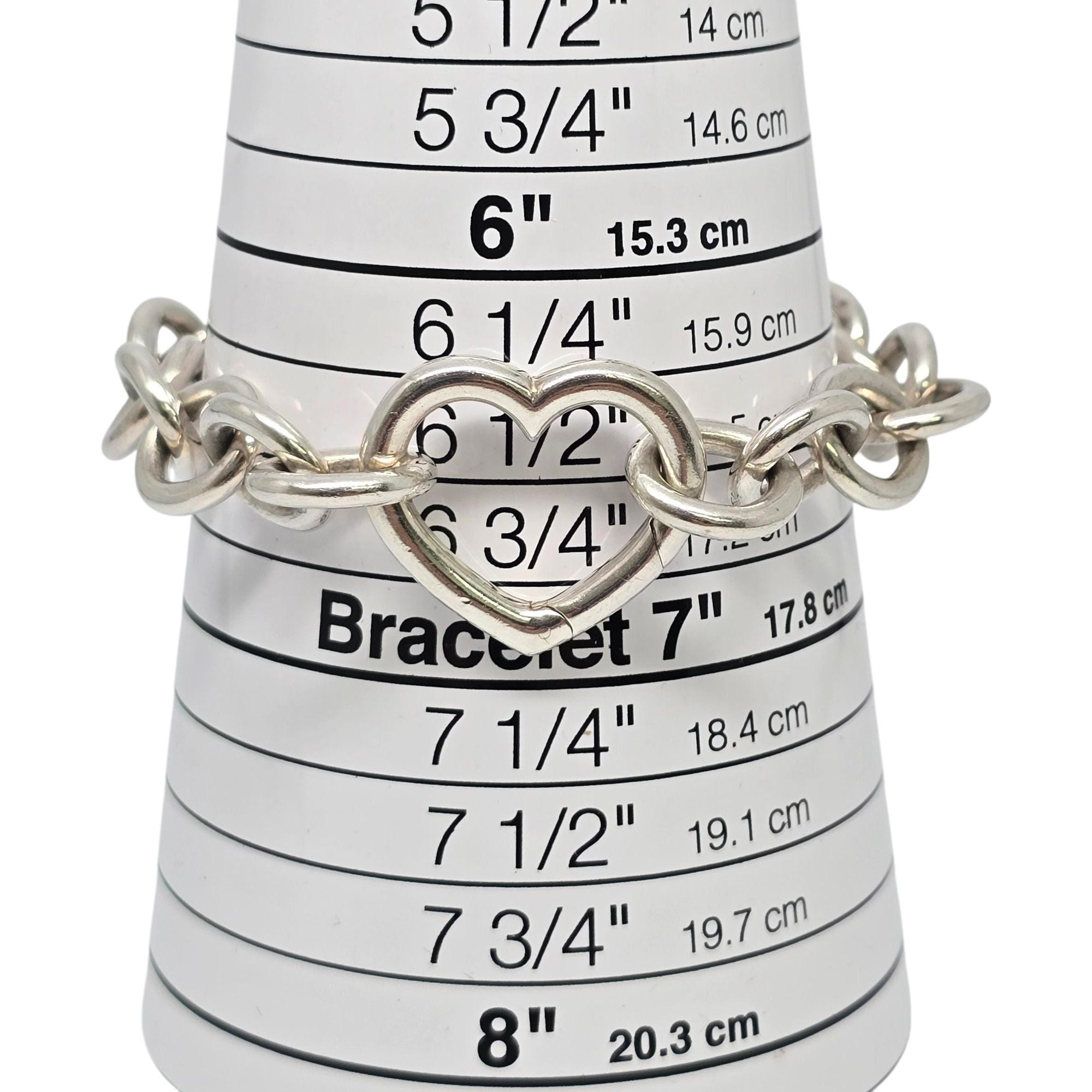 Tiffany & Co Sterling Silver Rolo Link Heart Clasp Bracelet #21923 en vente 4