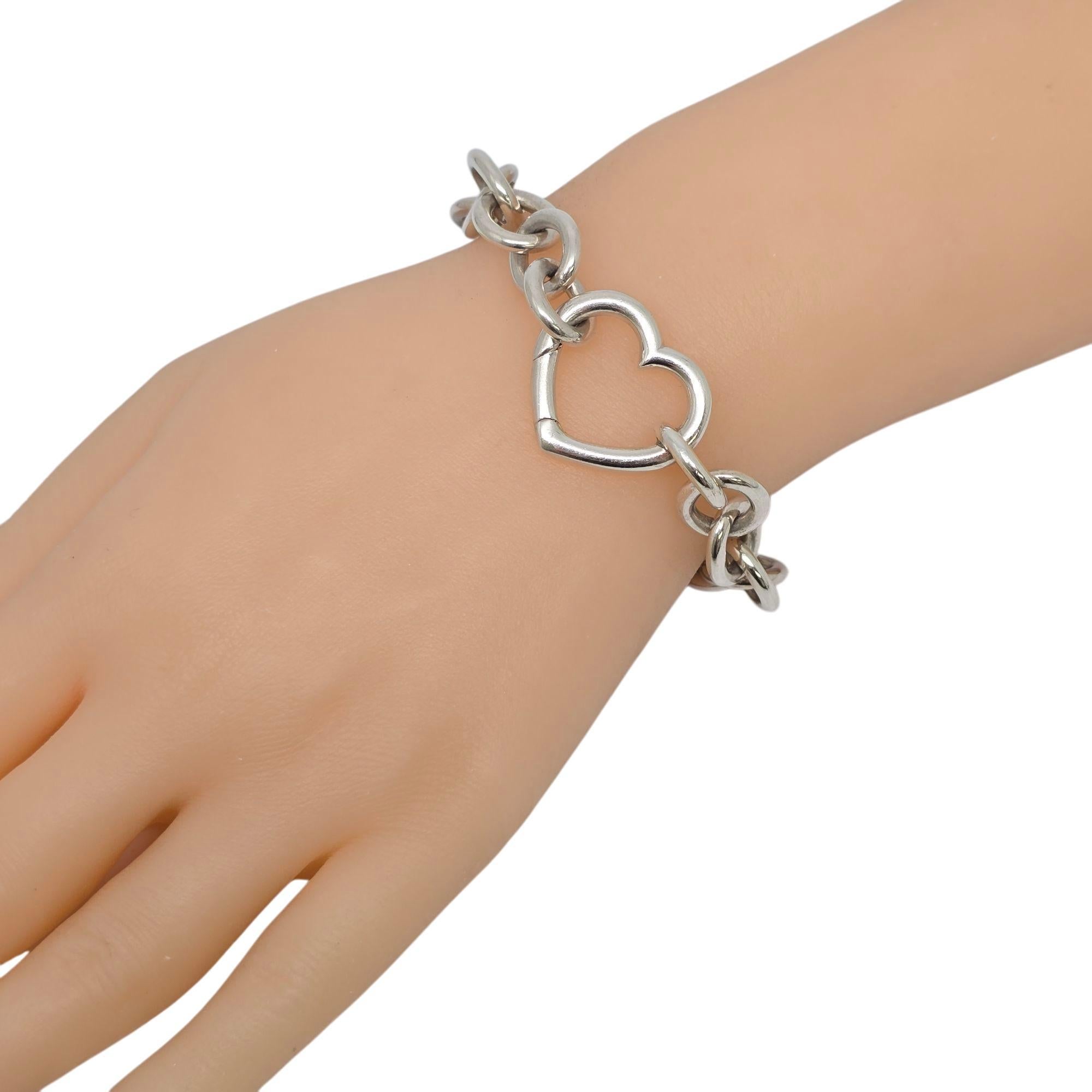 Tiffany & Co Sterling Silver Rolo Link Heart Clasp Bracelet #21923 en vente 5
