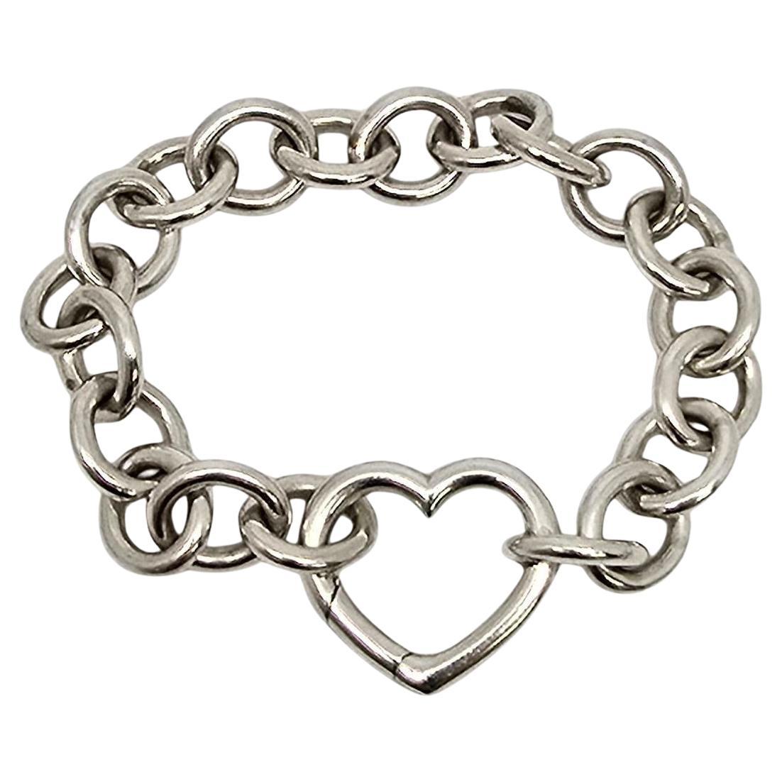 Tiffany & Co Sterling Silver Rolo Link Heart Clasp Bracelet #21923