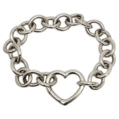 Vintage Tiffany & Co Sterling Silver Rolo Link Heart Clasp Bracelet #21923
