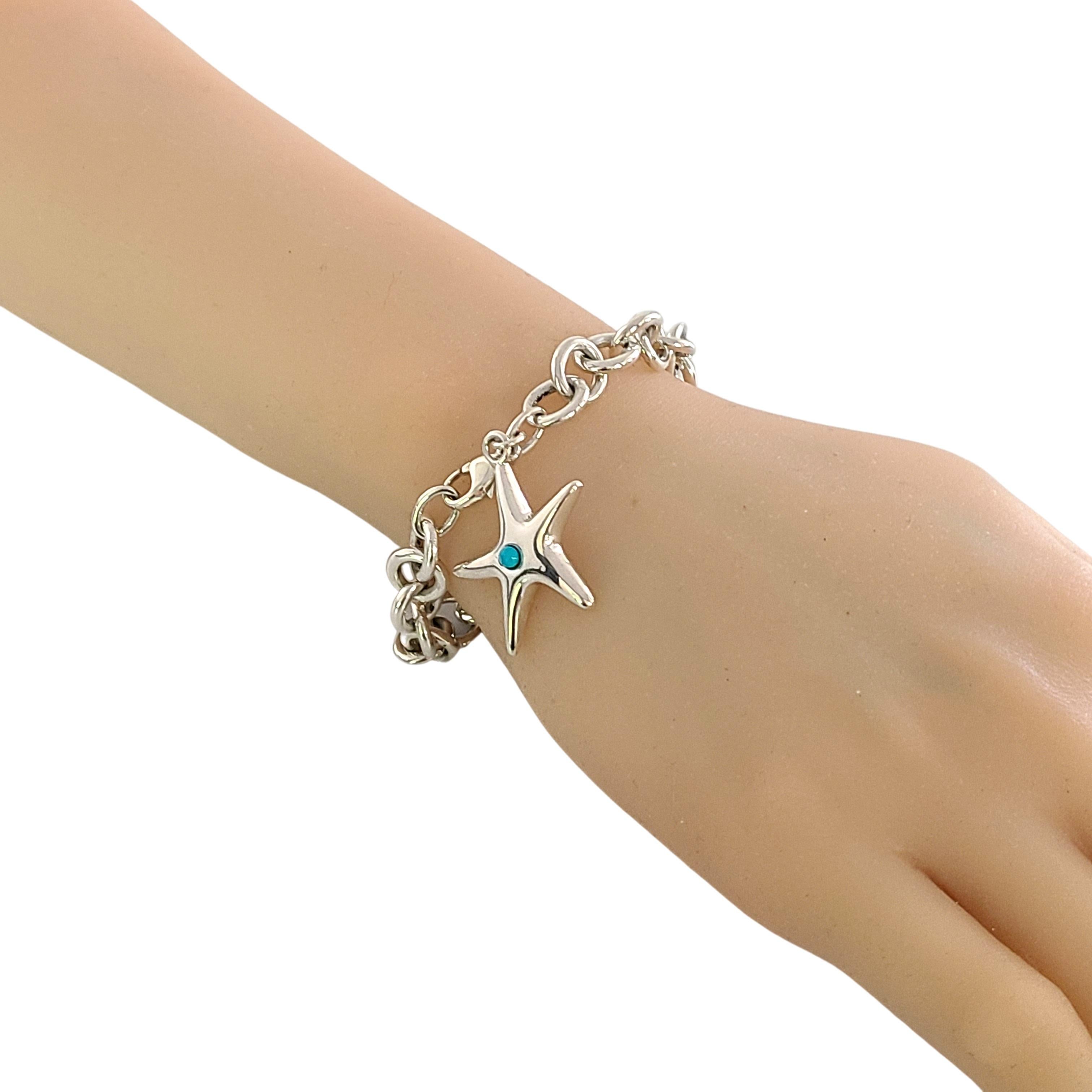 Tiffany & Co Sterling Silver Rolo Link Turquoise Starfish Bracelet In Good Condition In Washington Depot, CT