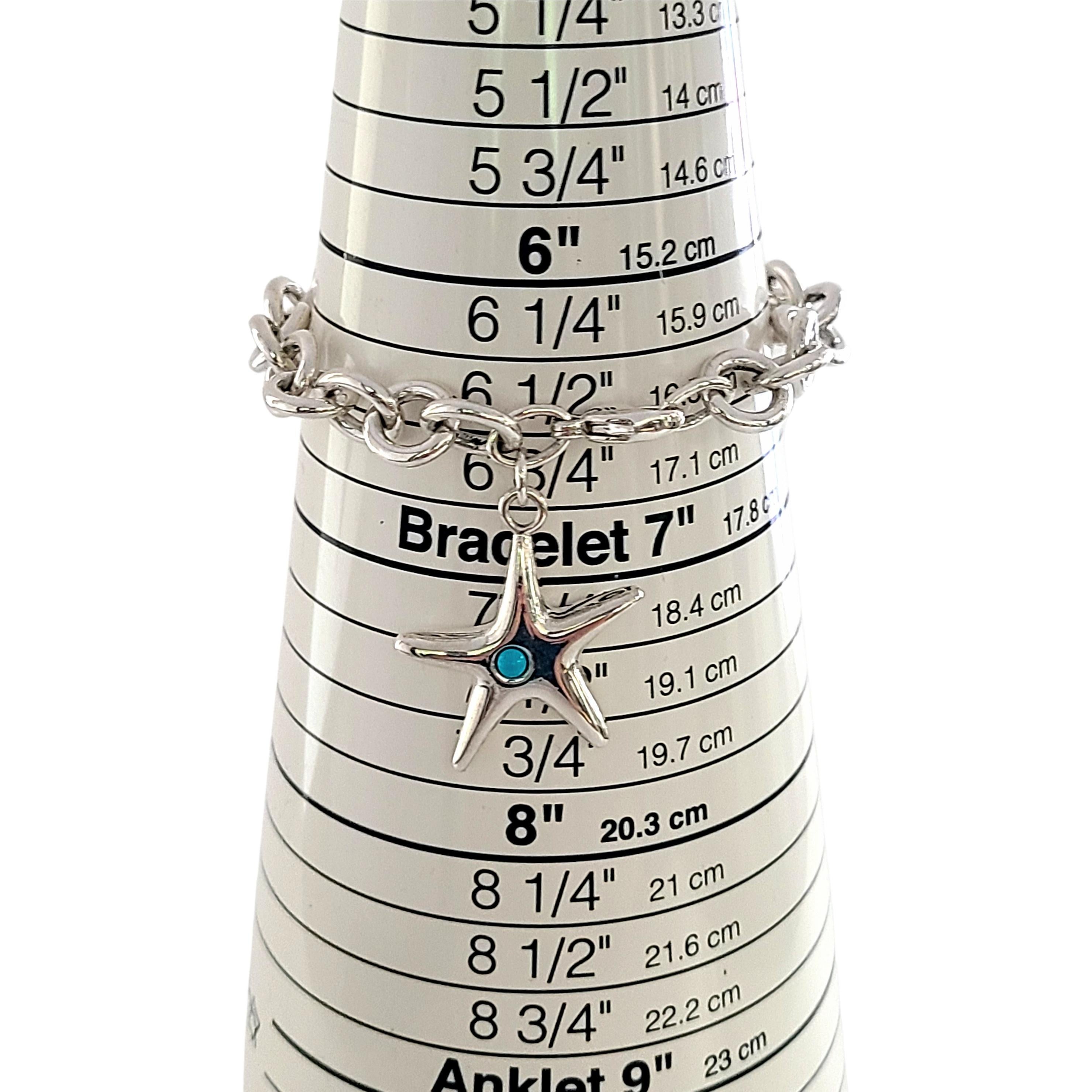 Tiffany & Co Sterling Silver Rolo Link Turquoise Starfish Bracelet In Good Condition In Washington Depot, CT