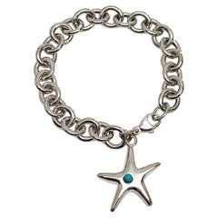 Tiffany & Co Sterling Silver Rolo Link Turquoise Starfish Bracelet