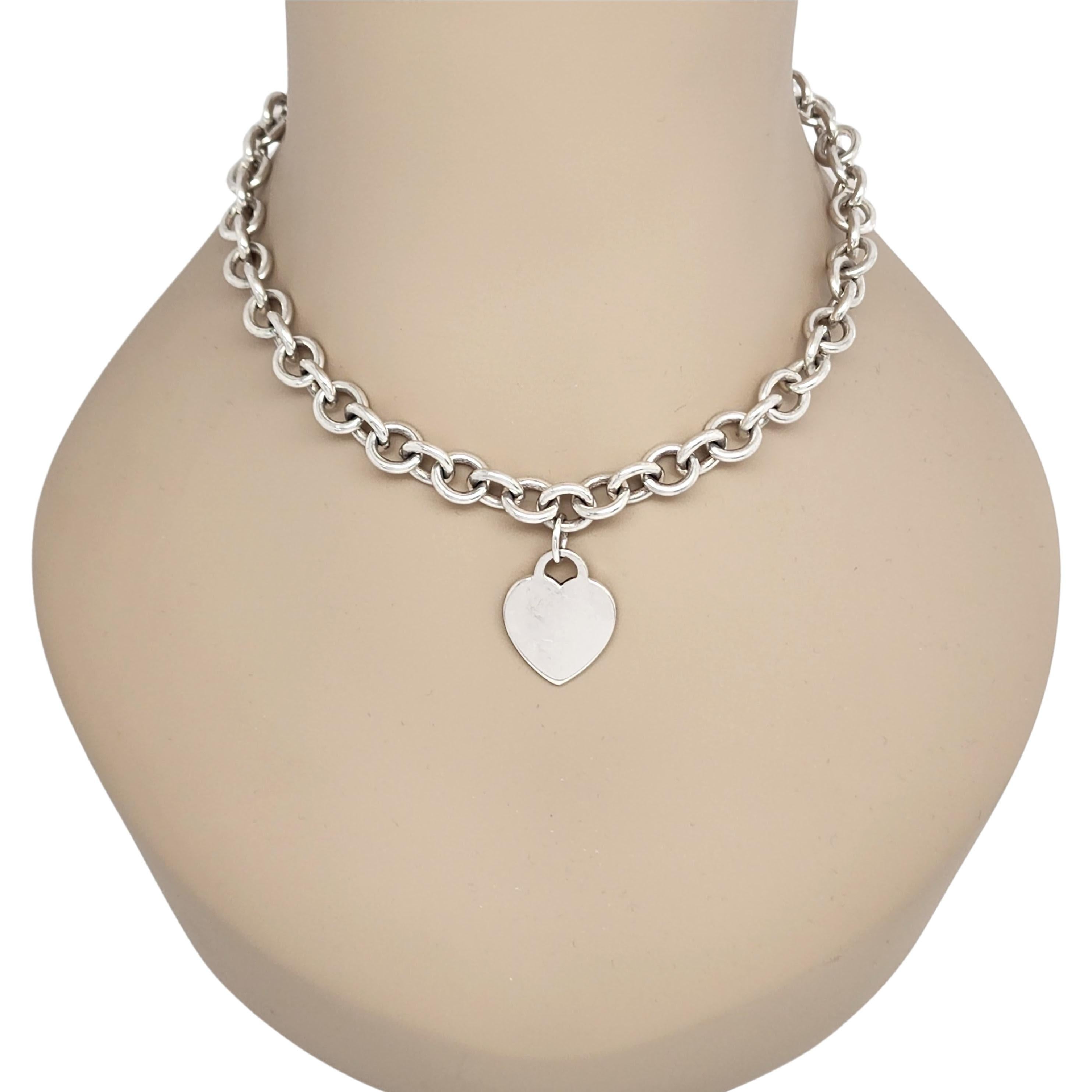 Tiffany & Co Sterling Silver Rolo Necklace with Heart Tag In Good Condition In Washington Depot, CT