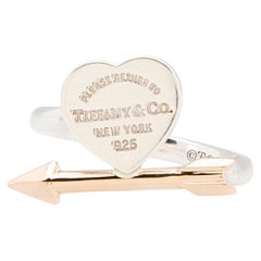 Tiffany & Co Sterling Silver Rose Gold Lovestruck Heart Tag Ring - Size 4 1/2