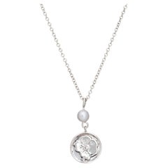 Tiffany & Co Sterling Silver Rose Necklace Pearl 16" Estate Signed Jewelry
