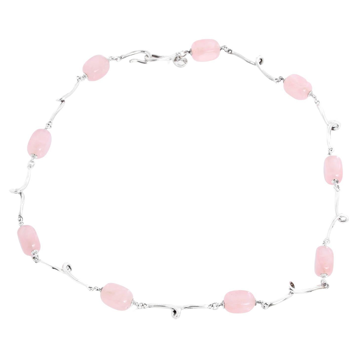 Tiffany & Co. Sterling Silver Rose Quartz Twirl Link Necklace For Sale