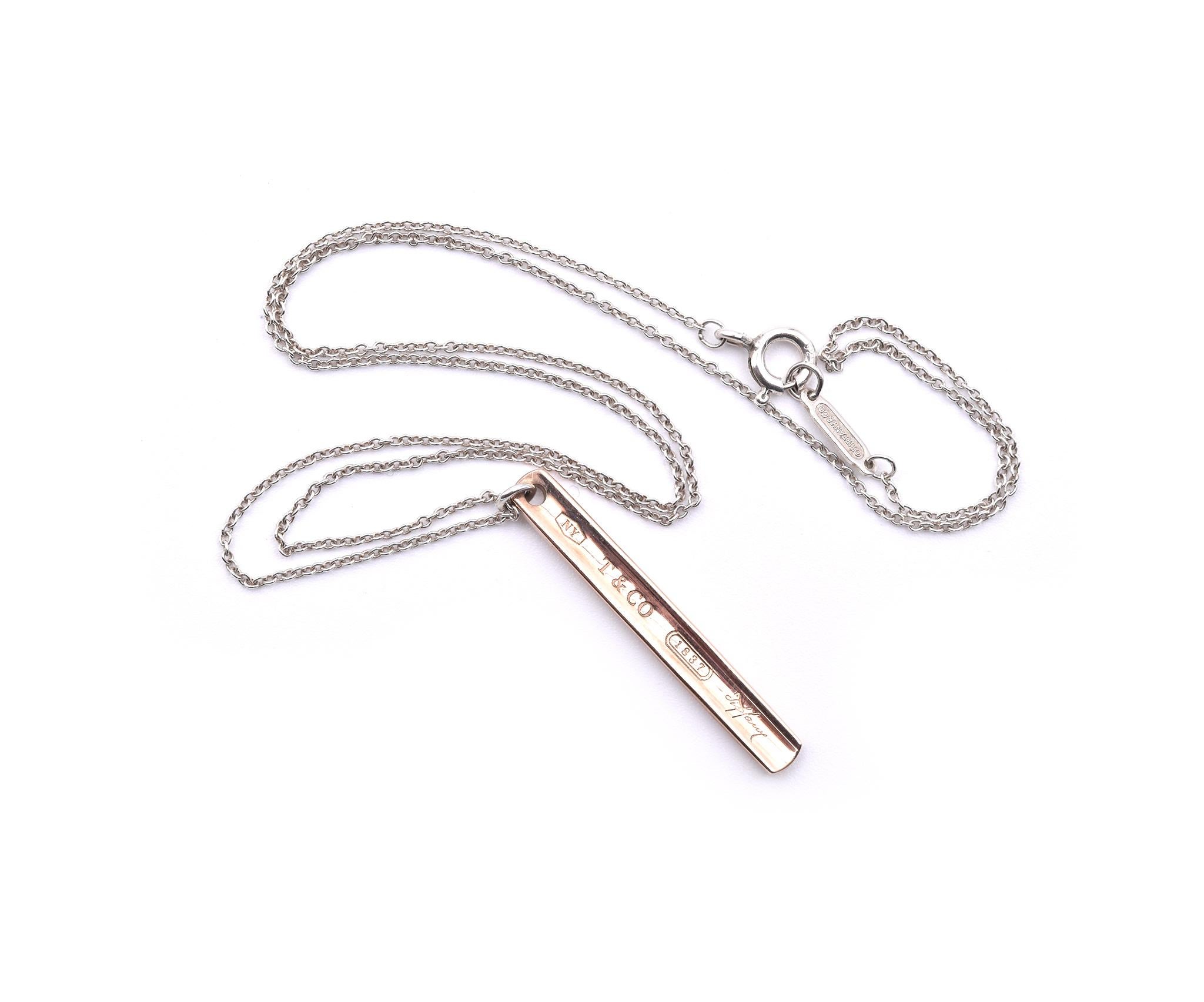 Designer: Tiffany & Co.
Material: sterling silver rubedo
Length: 16-inches in length 
Weight: 2.55 grams
