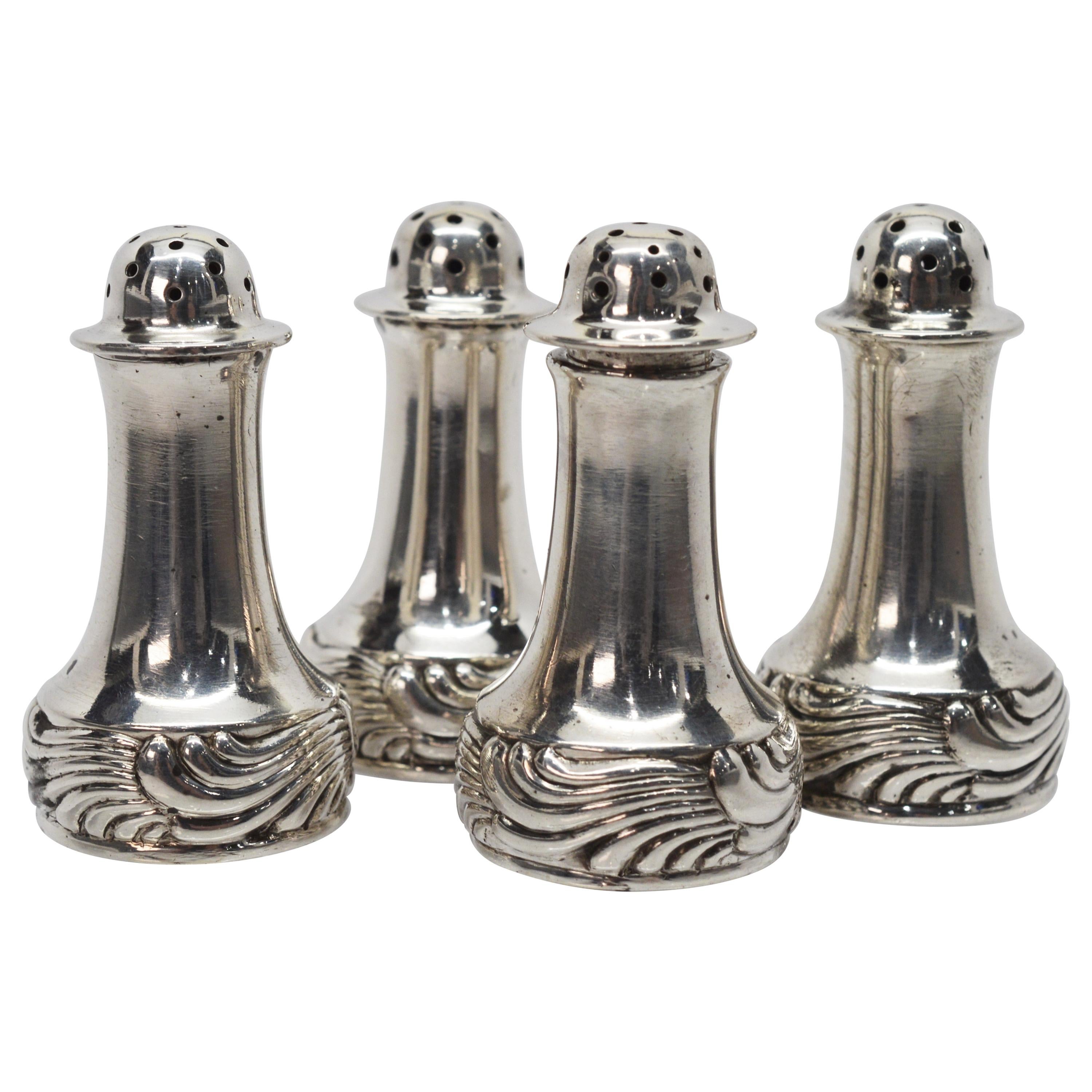 4 Tall 1970s, Pair of Vintage Silver Metal Salt and Pepper Shakers