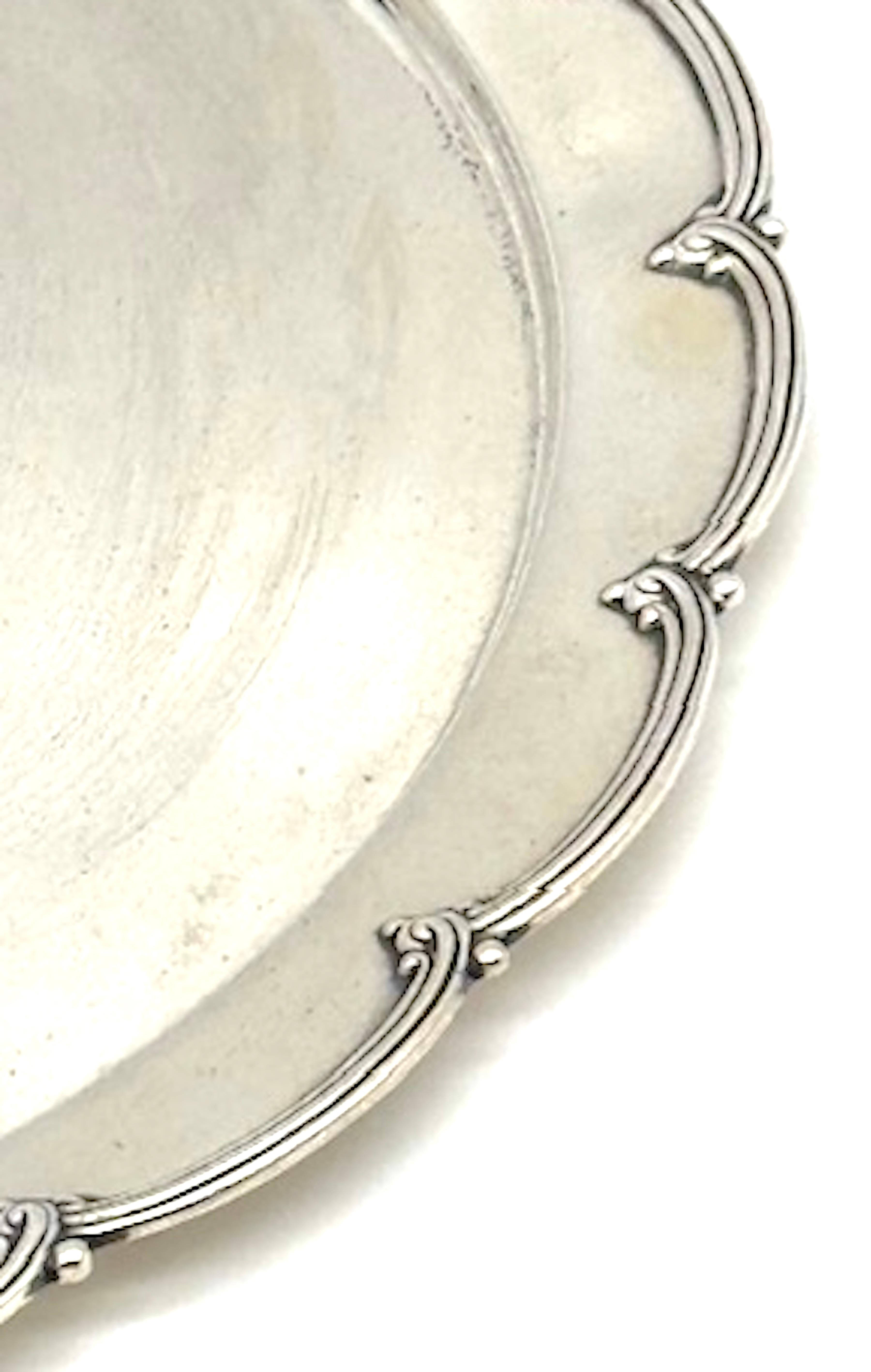 Tiffany & Co. Sterling Silver Scalloped Round Tray, Applied Rim, 10.25 Inches For Sale 3