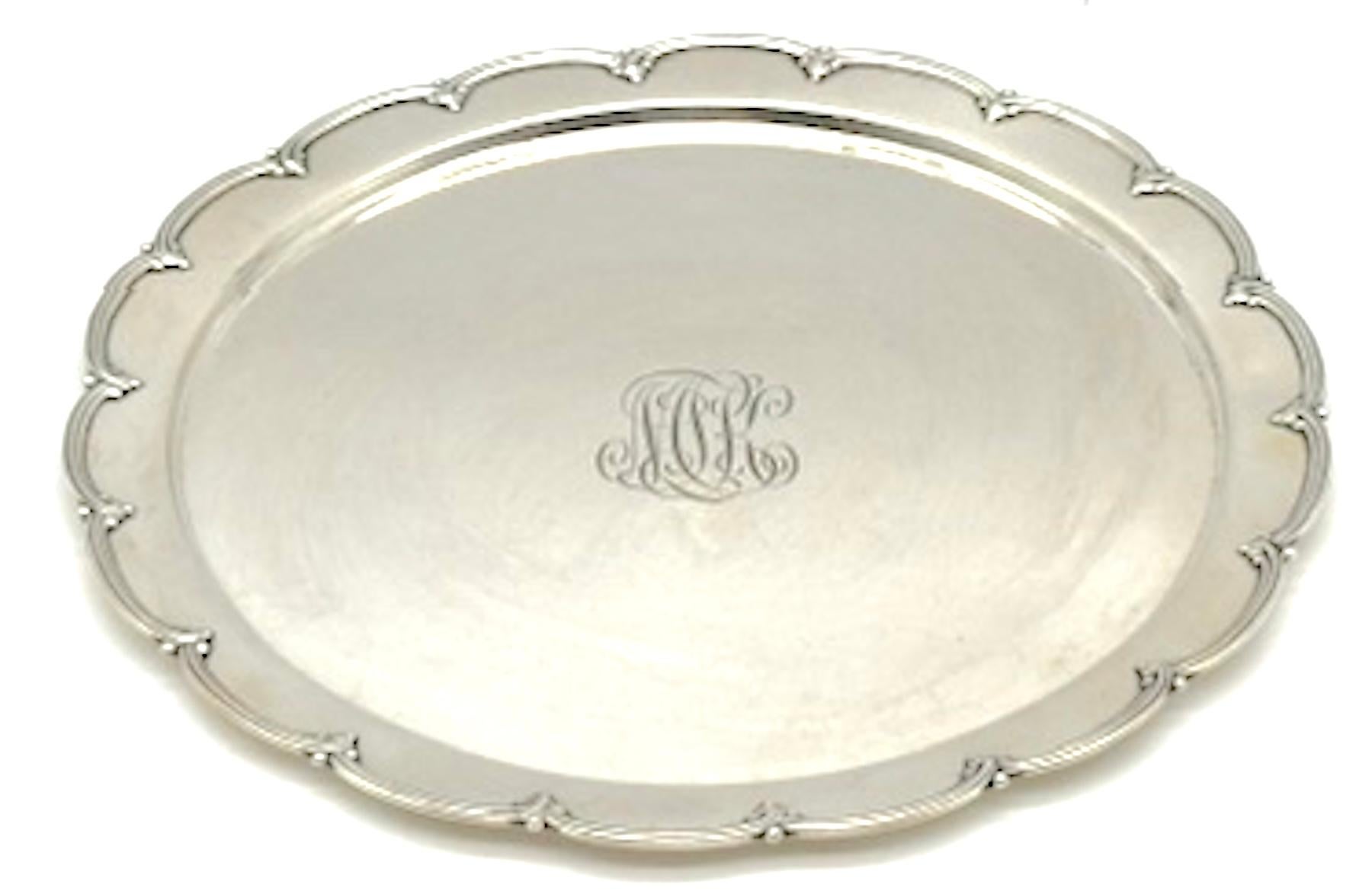 Mid-Century Tiffany & Co. Sterling Silver Scalloped Round Tray, Applied Rim, 10.25