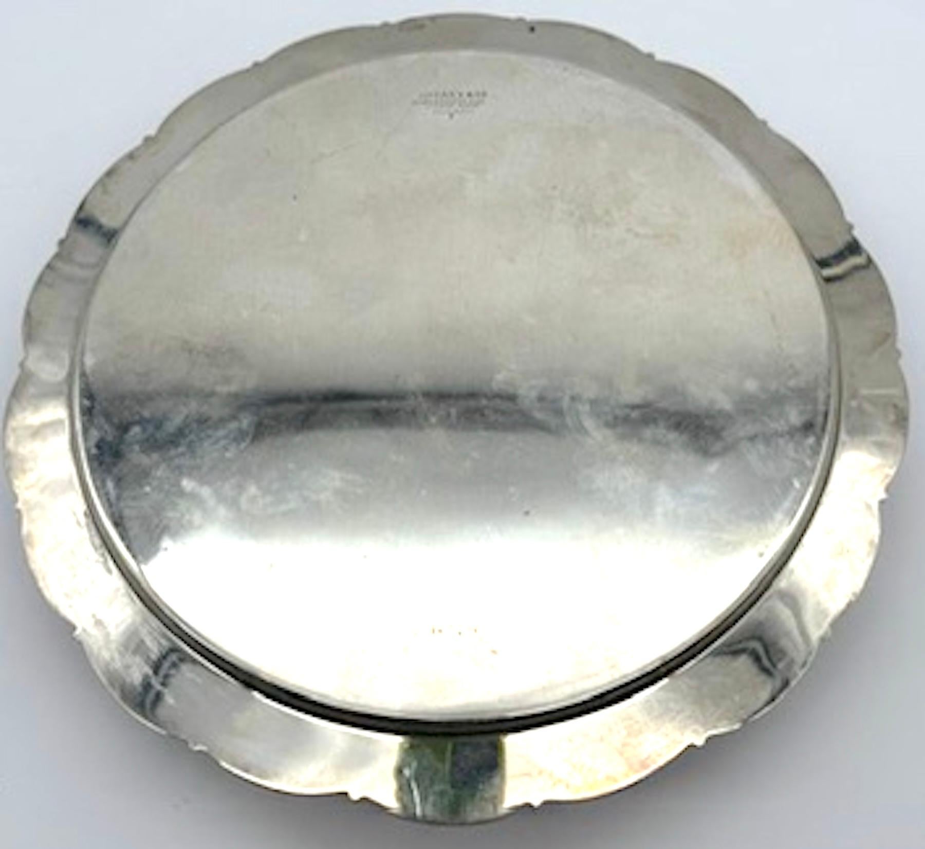 Tiffany & Co. Sterling Silver Scalloped Round Tray, Applied Rim, 10.25 Inches For Sale 1
