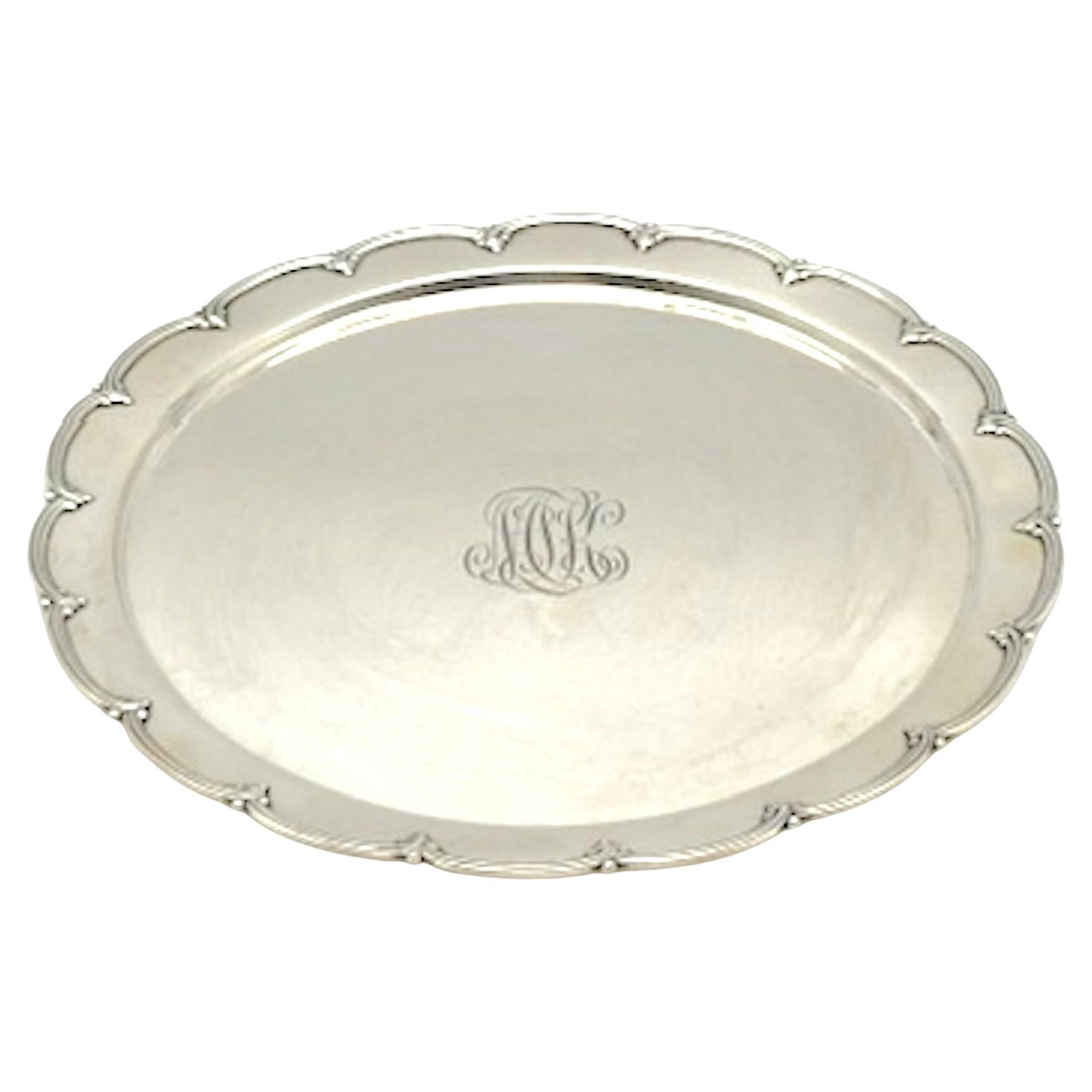 Tiffany & Co. Sterling Silver Scalloped Round Tray, Applied Rim, 10.25 Inches For Sale