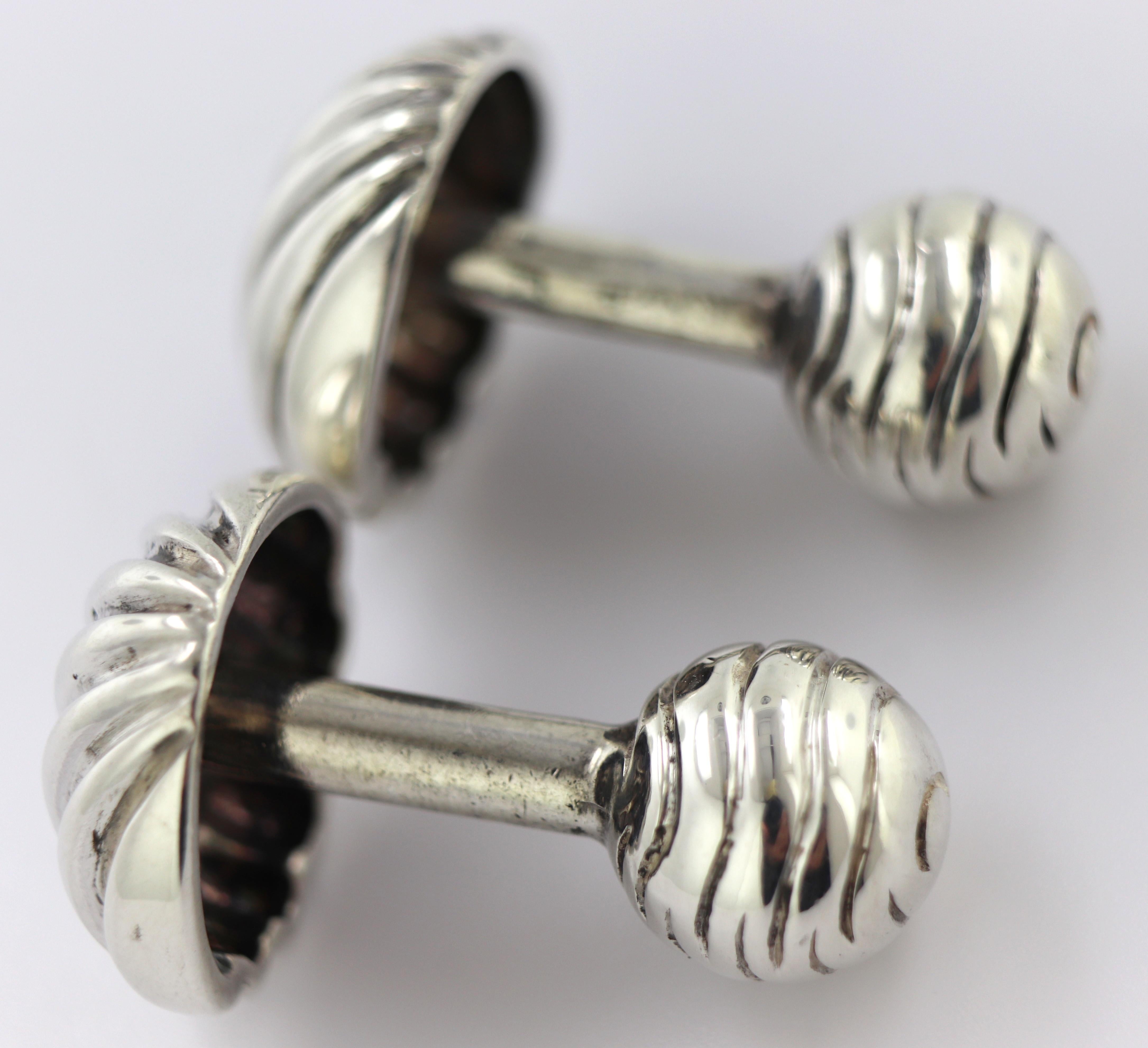 Tiffany & Co., Sterling Silver Shell Barbell Cufflinks For Sale 5