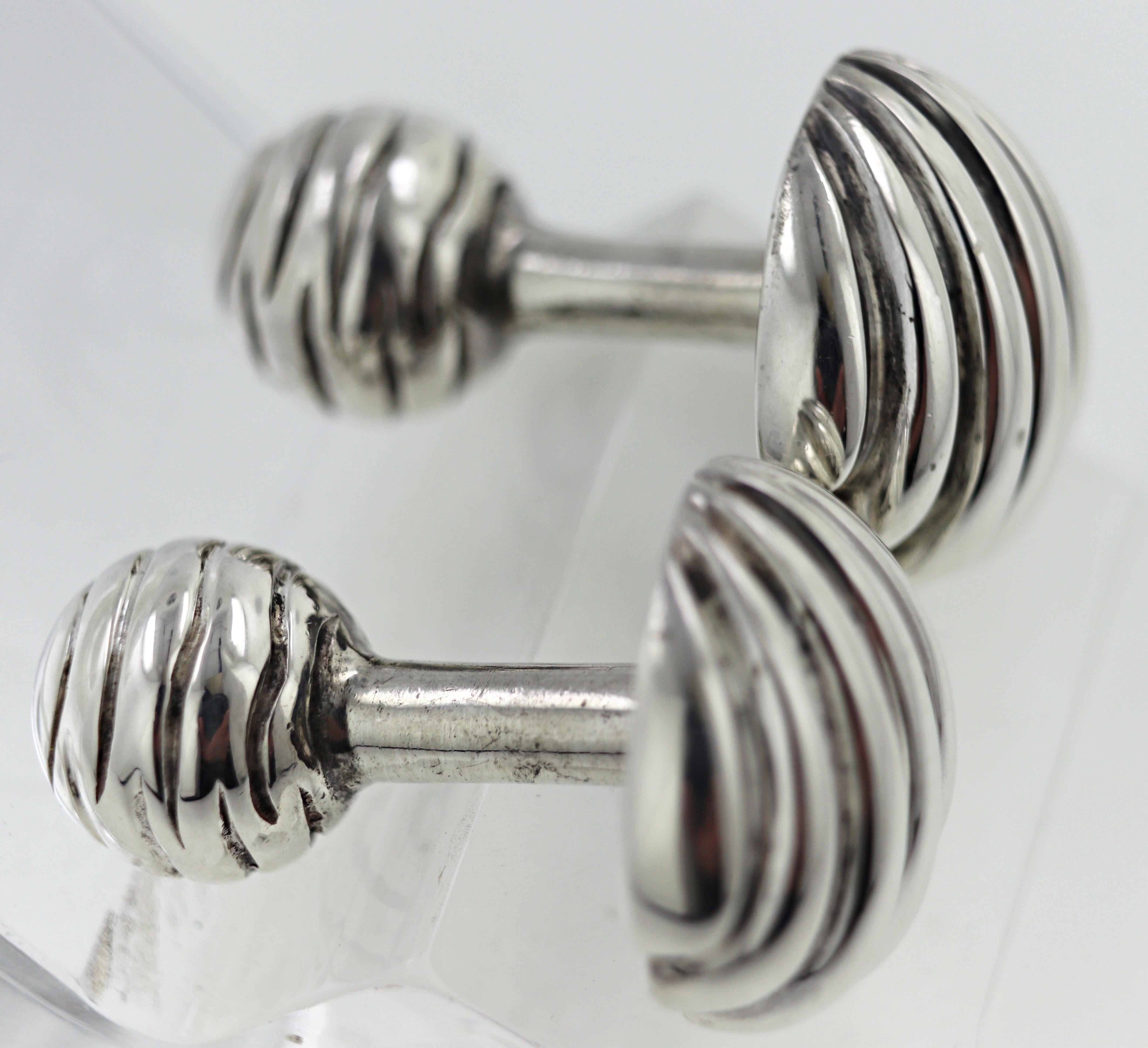 Artisan Tiffany & Co., Sterling Silver Shell Barbell Cufflinks For Sale
