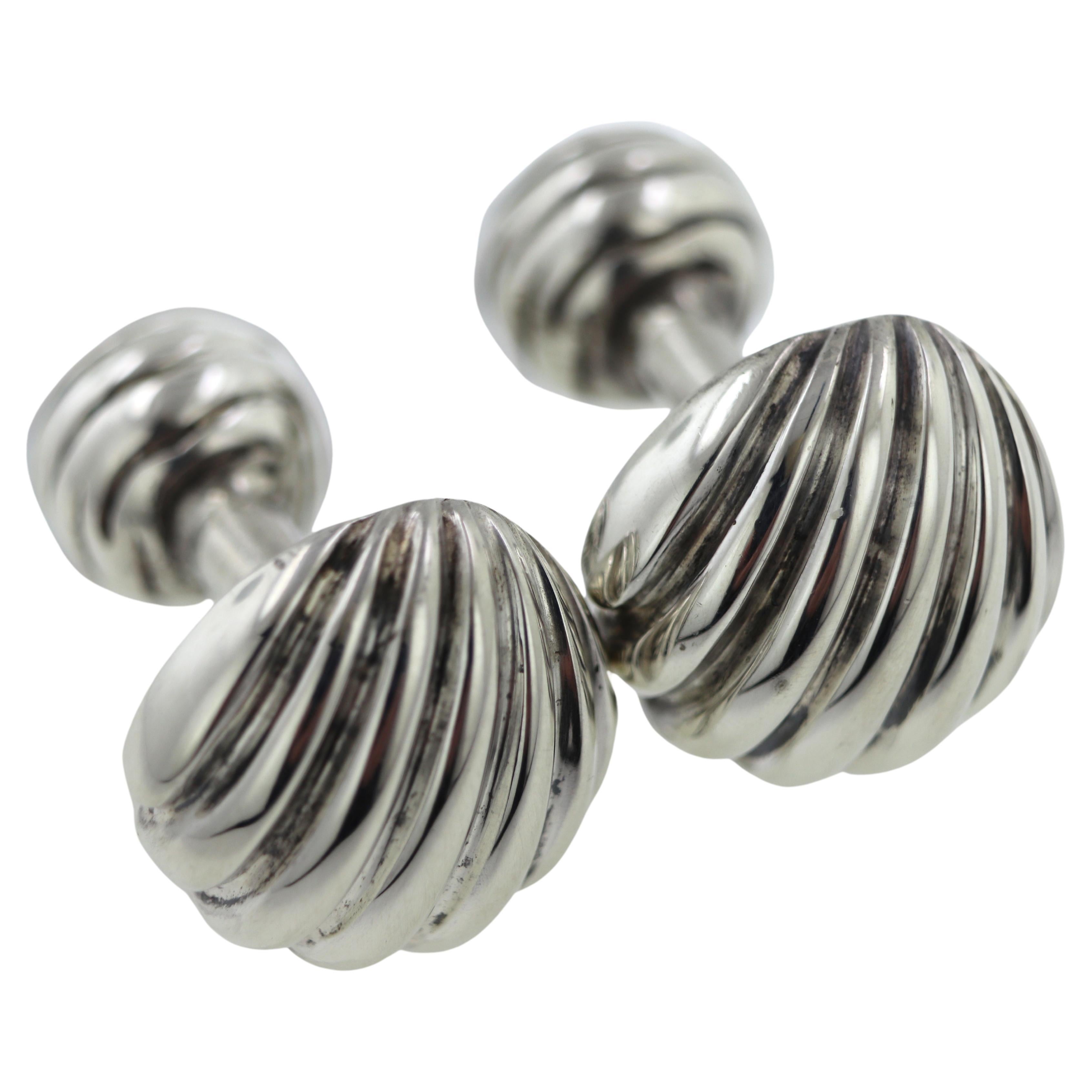 Tiffany & Co., Sterling Silver Shell Barbell Cufflinks For Sale