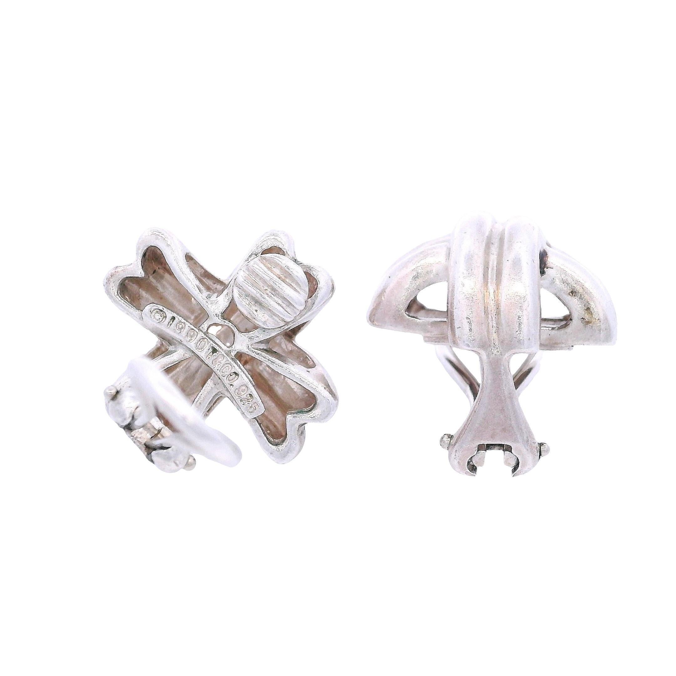 Tiffany & Co. Orecchini a clip in argento Sterling Signature X in vendita 2