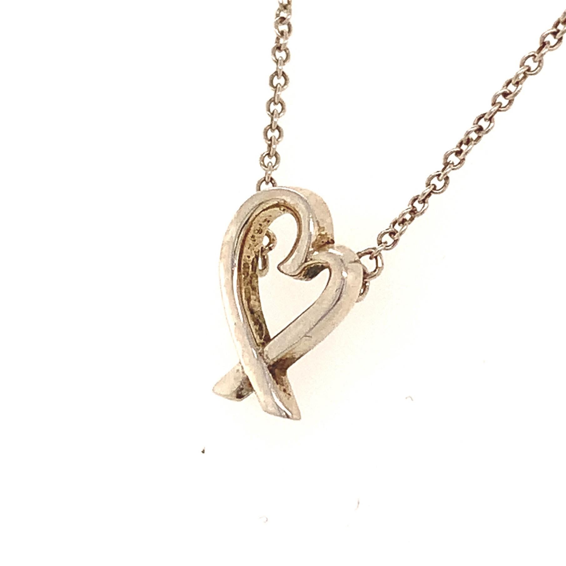 Women's Tiffany & Co Estate Sterling Silver Small Heart Pendant Necklace 16