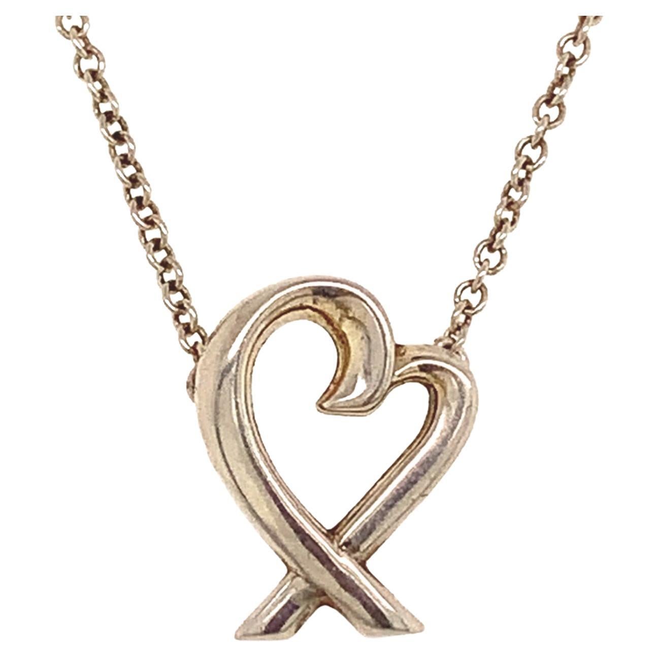 Tiffany & Co Estate Sterling Silver Small Heart Pendant Necklace 16" 1.67 Grams