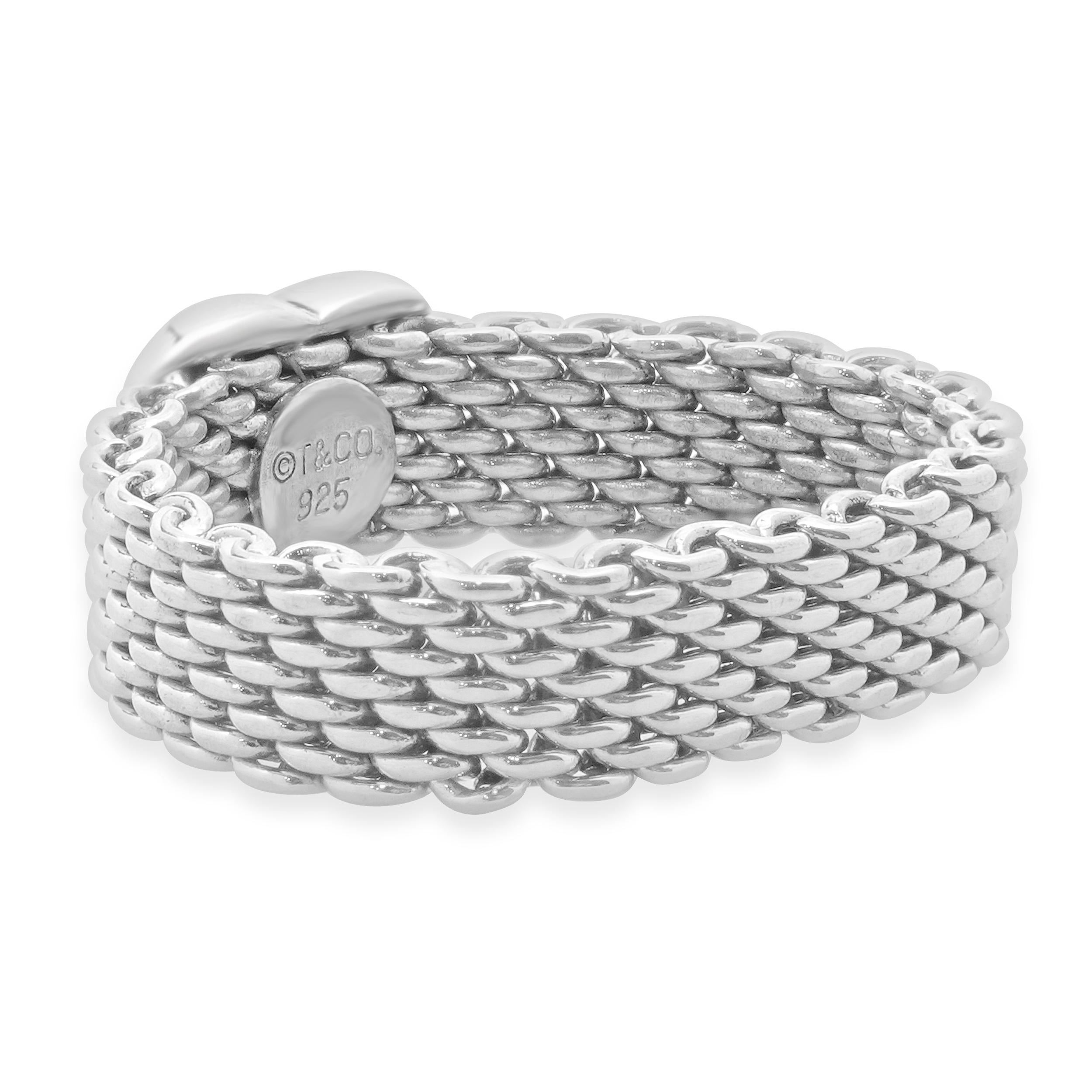 Tiffany & Co. Sterling Silver Somerset Heart Mesh Ring In Excellent Condition In Scottsdale, AZ