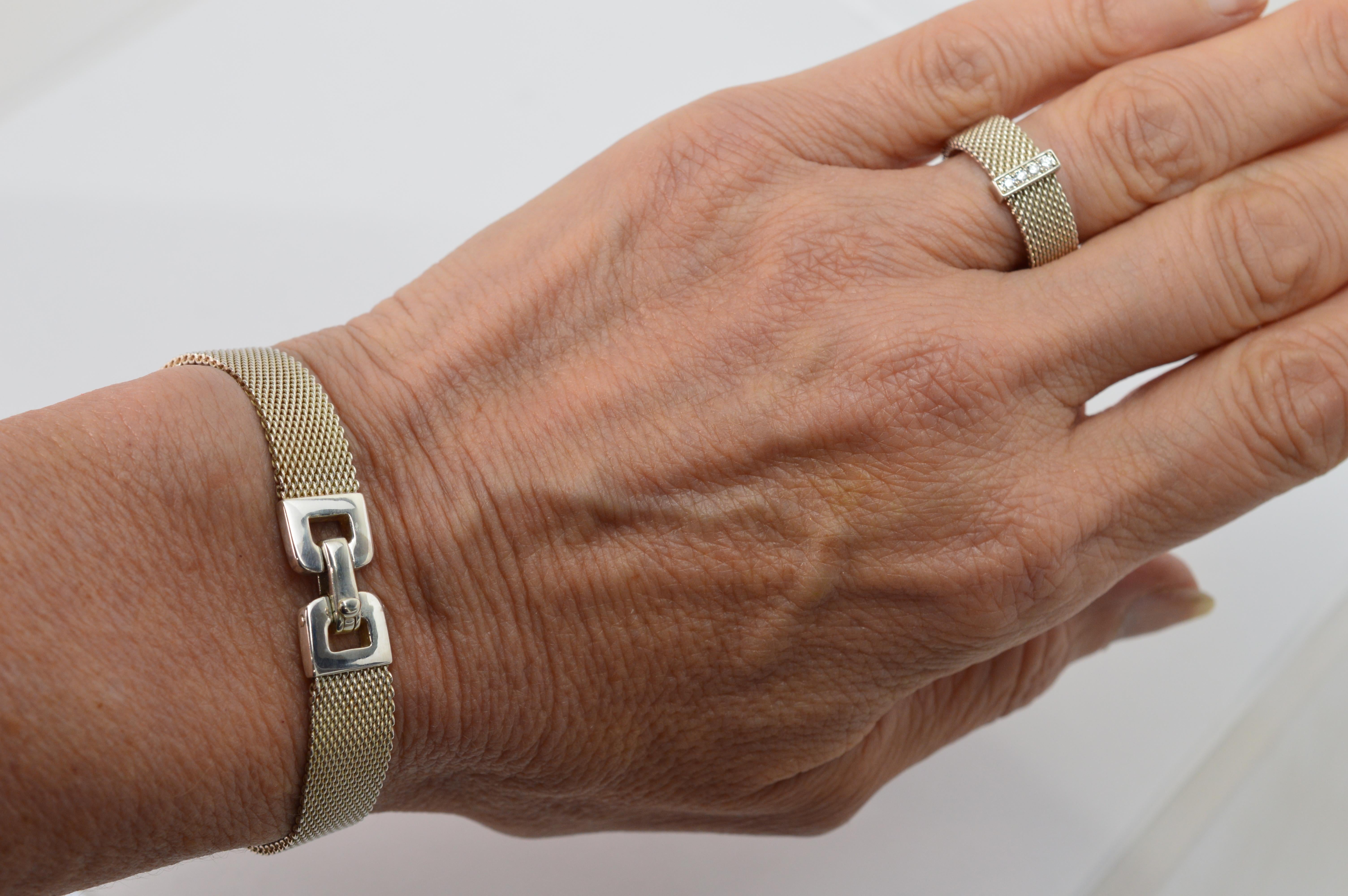 Tiffany & Co. Somerset Bracelet en maille d'argent sterling avec boucle et bague avec diamants 2
