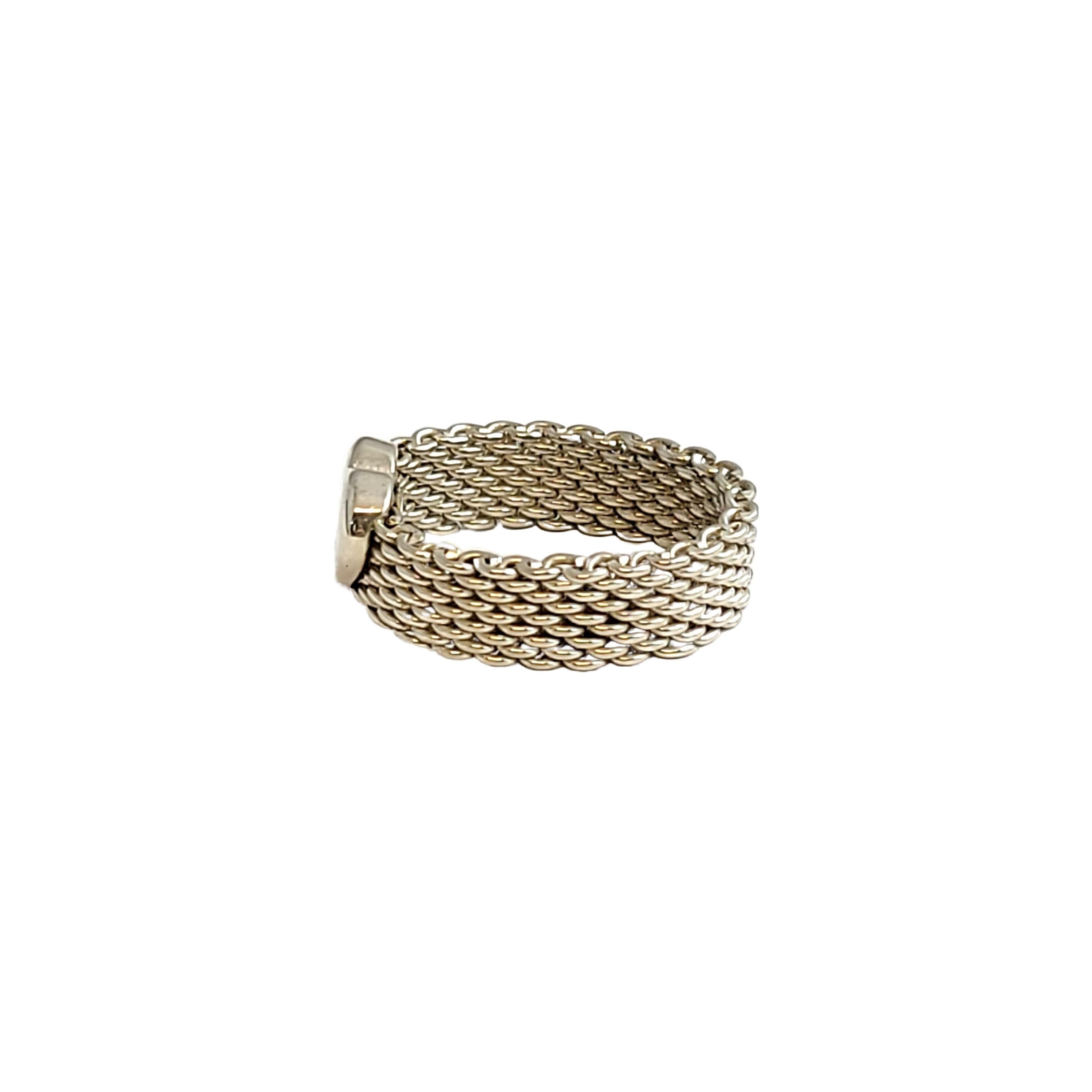 Tiffany & Co sterling silver Somerset mesh heart band ring.

Size 6.5

Authentic Tiffany ring featuring an open heart on a mesh band. Tiffany box or pouch are not included.

Measures approx 1/4