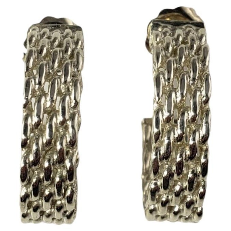 Tiffany and Co. Sterling Silver Somerset Mesh Hoop Earrings For Sale at